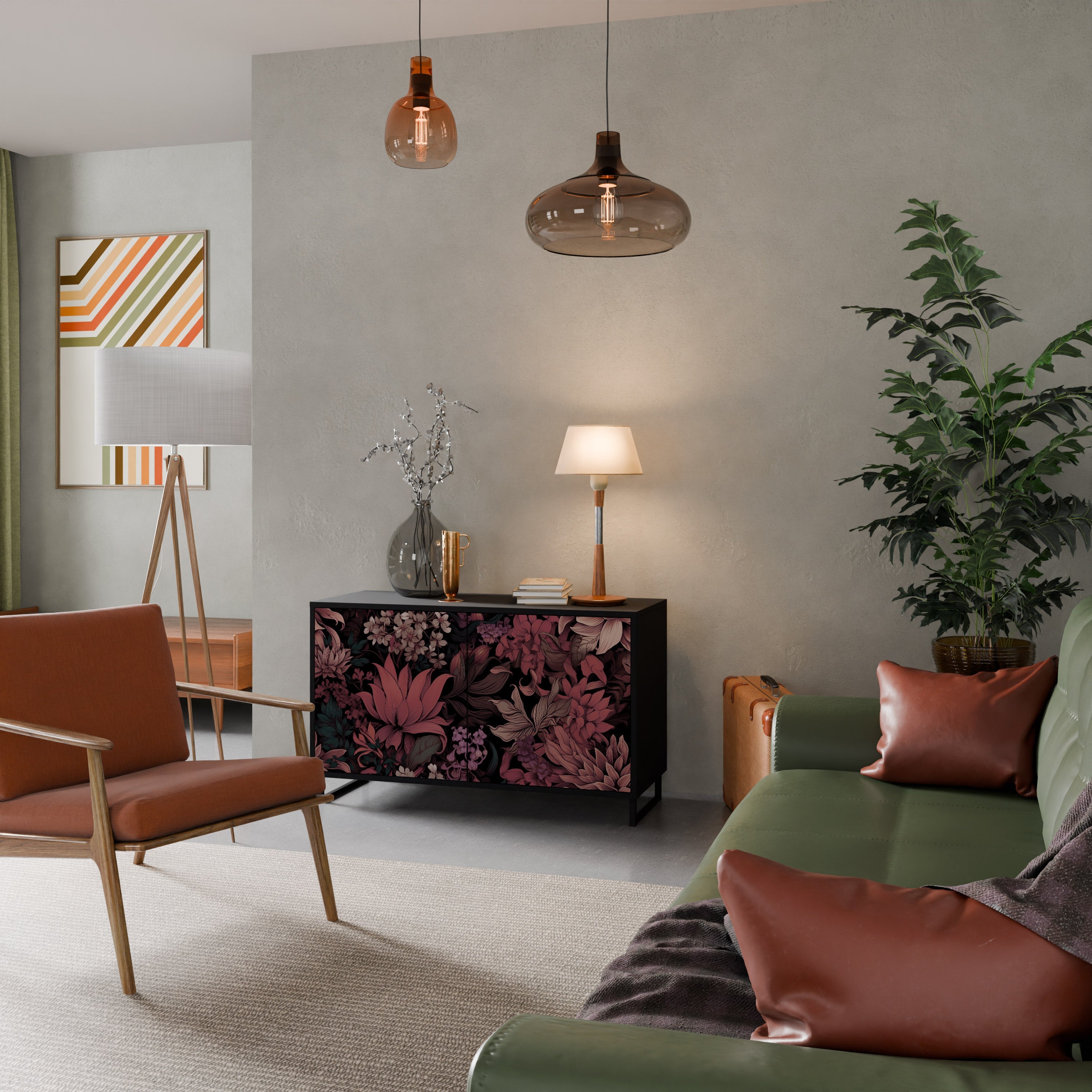 FLORAL WHISPER Sideboard mit 2 Türen in Schwarz