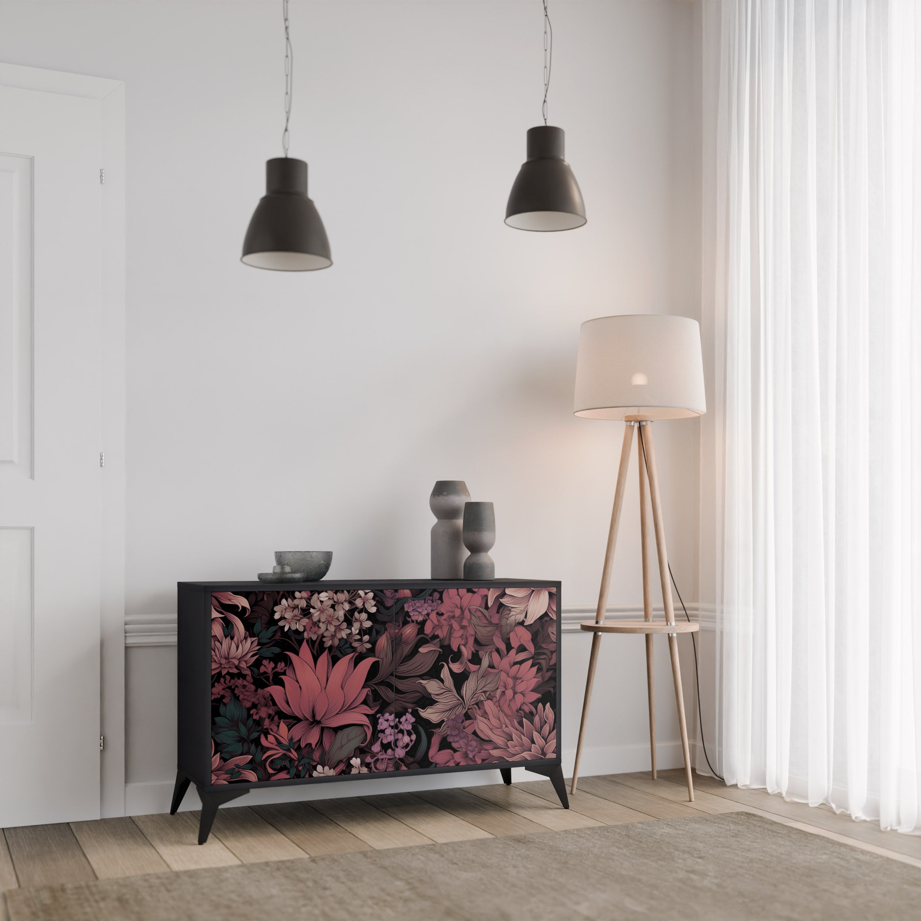 FLORAL WHISPER Sideboard mit 2 Türen in Schwarz
