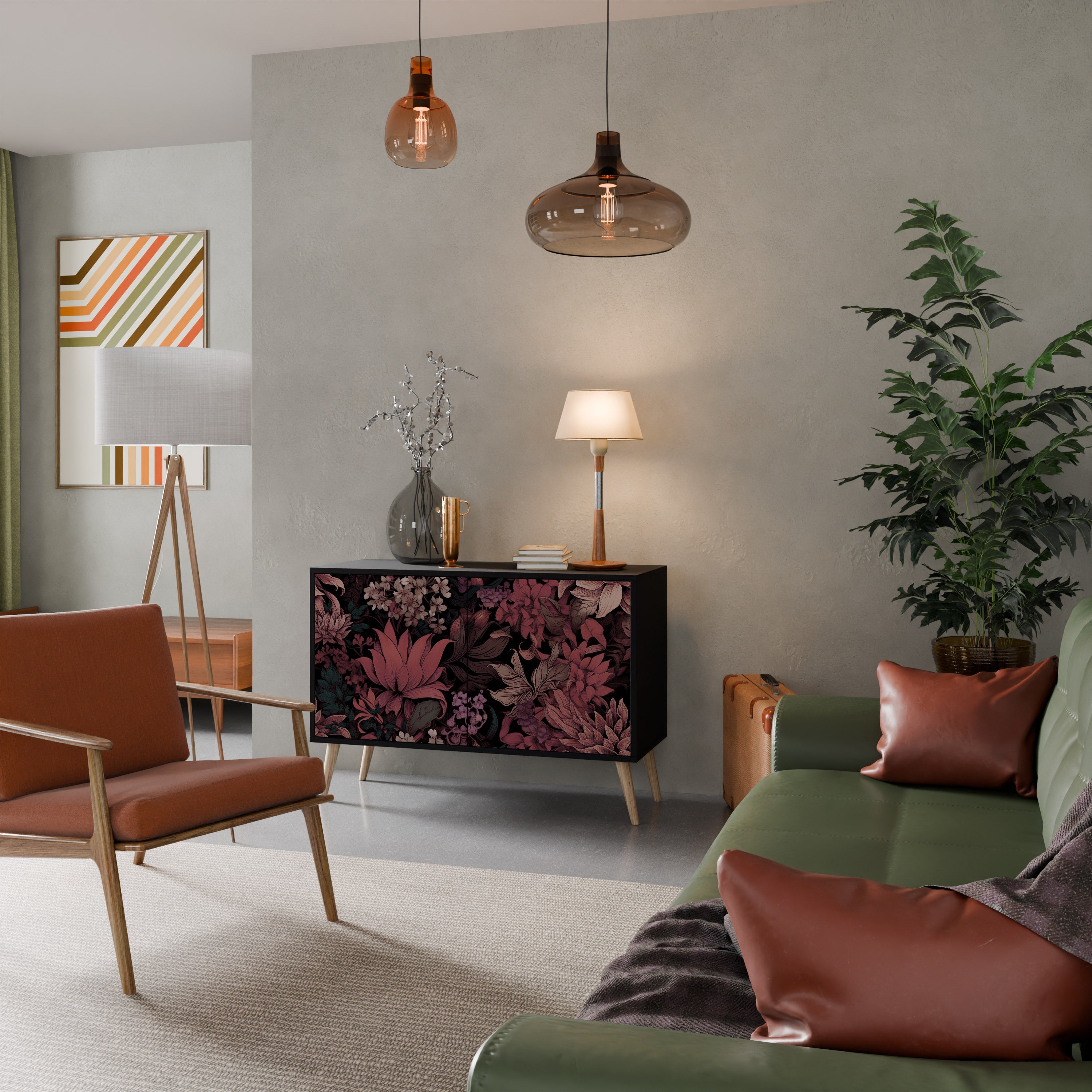 FLORAL WHISPER Sideboard mit 2 Türen in Schwarz