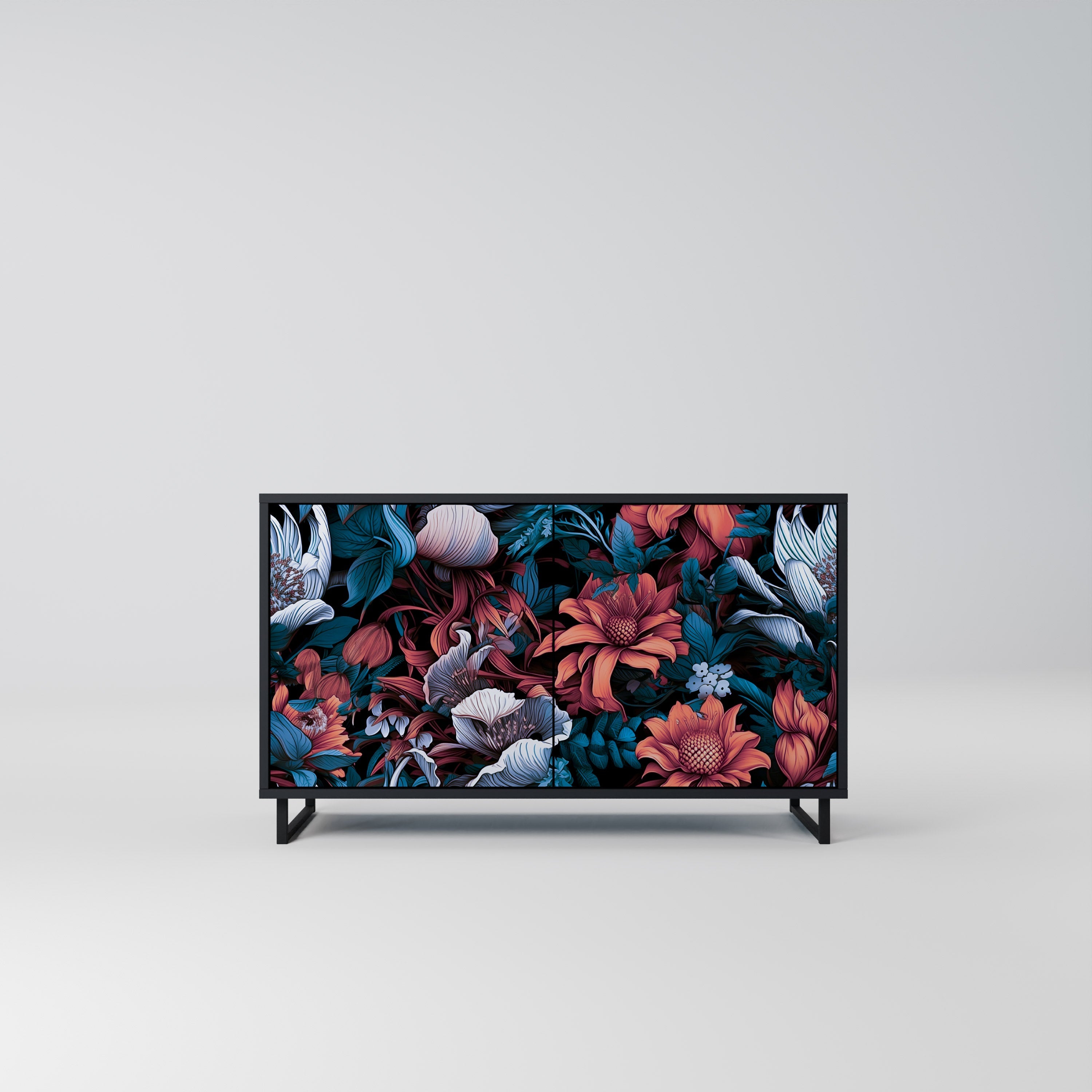 ETHEREAL BLOSSOMS Sideboard mit 2 Türen in Schwarz