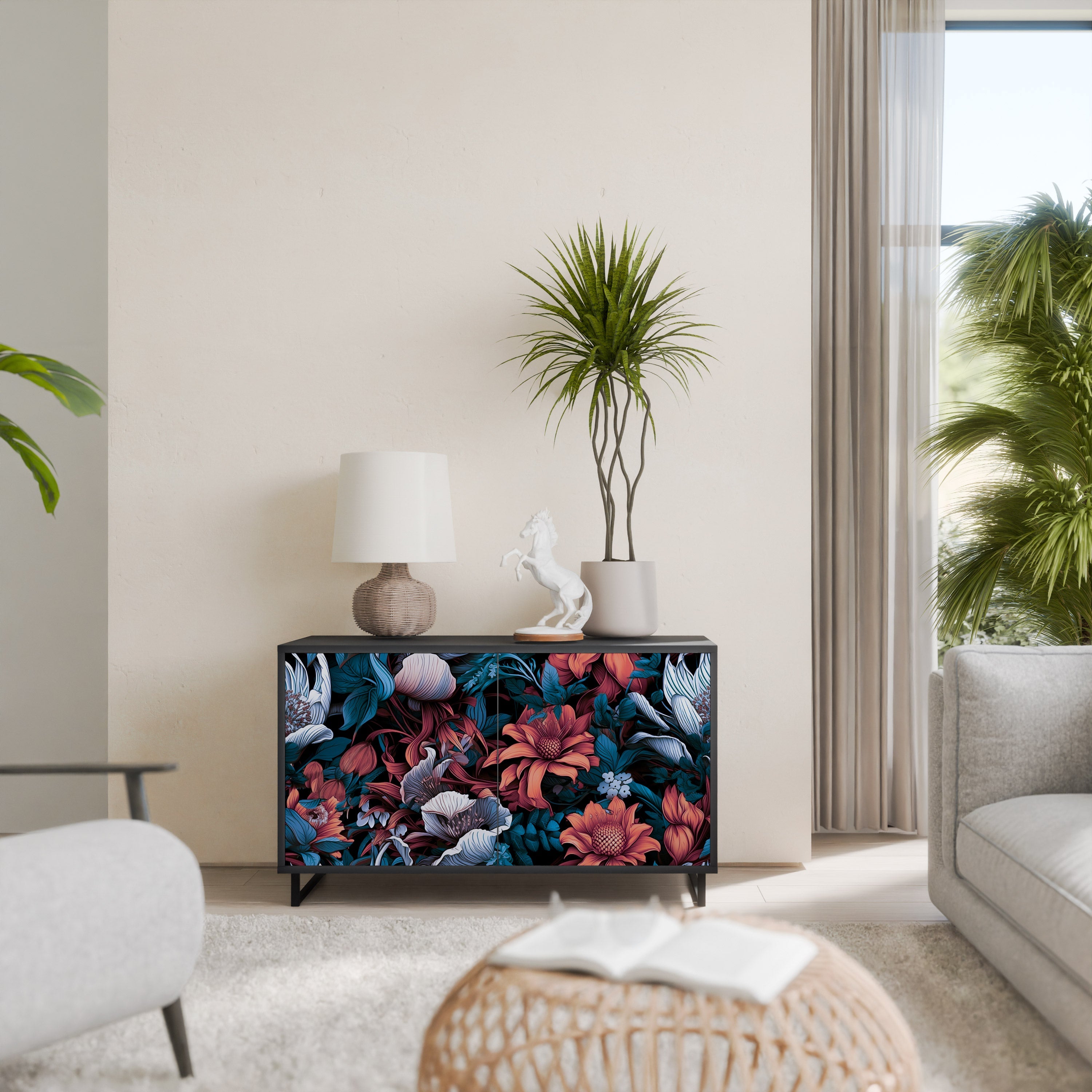 ETHEREAL BLOSSOMS Sideboard mit 2 Türen in Schwarz
