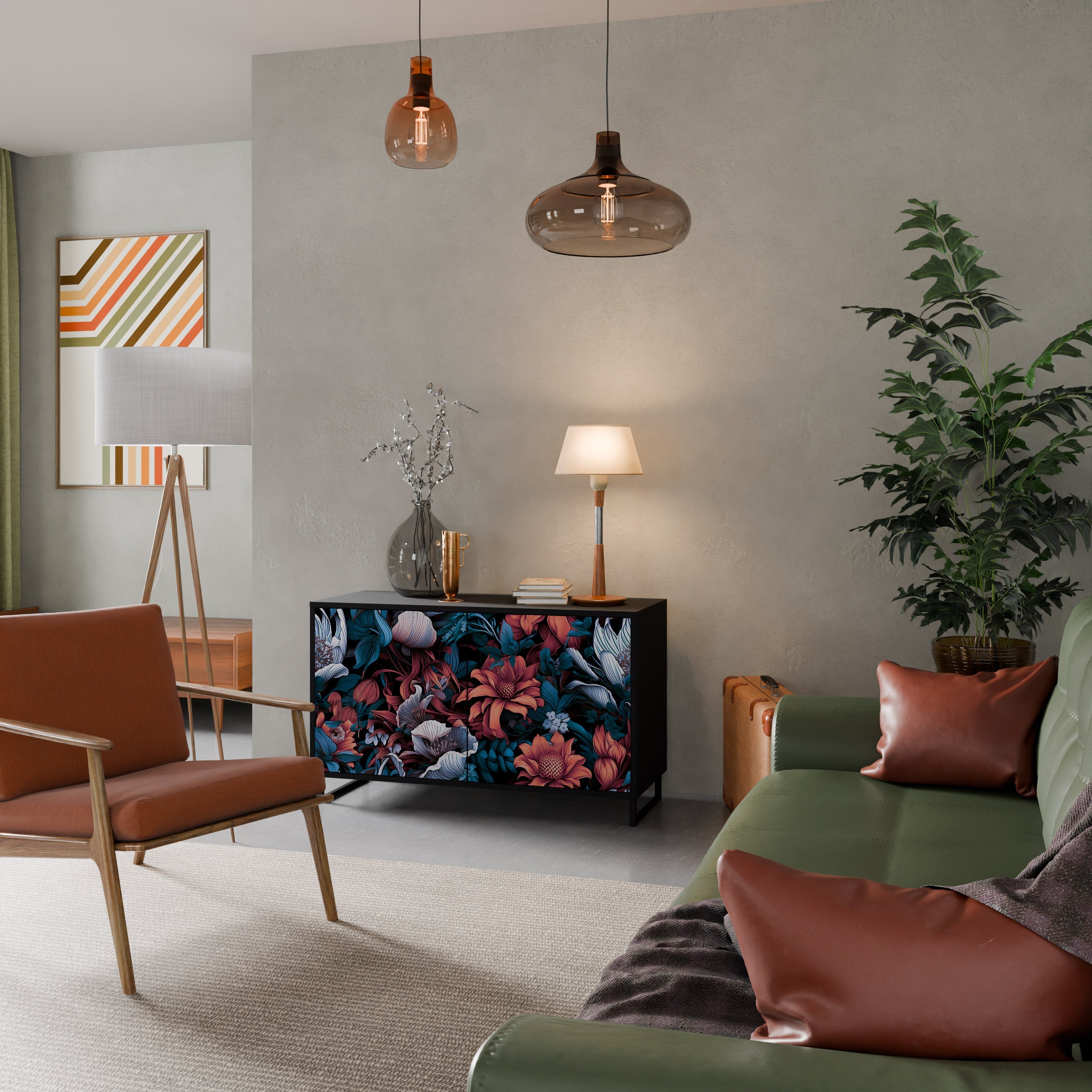 ETHEREAL BLOSSOMS Sideboard mit 2 Türen in Schwarz