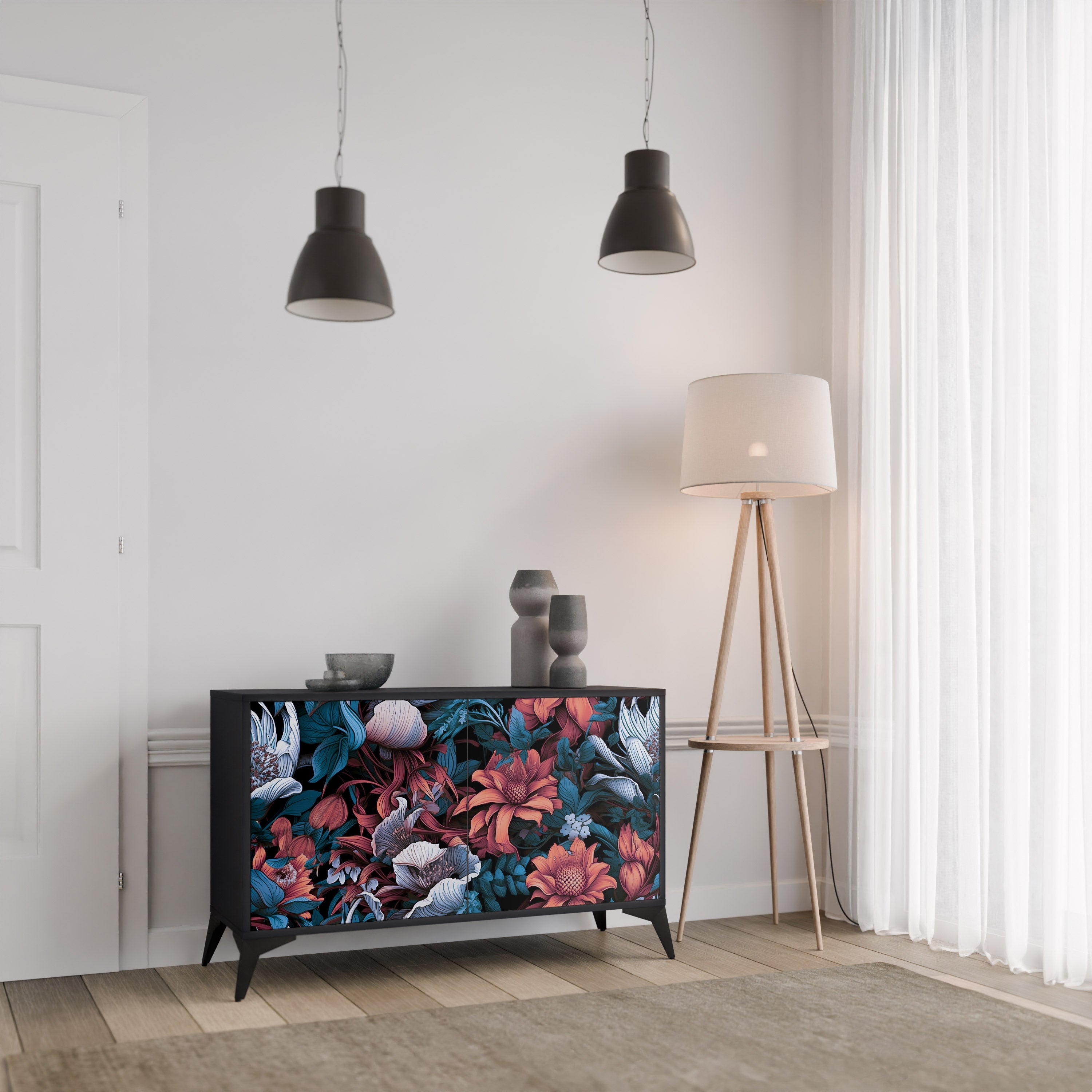 ETHEREAL BLOSSOMS Sideboard mit 2 Türen in Schwarz