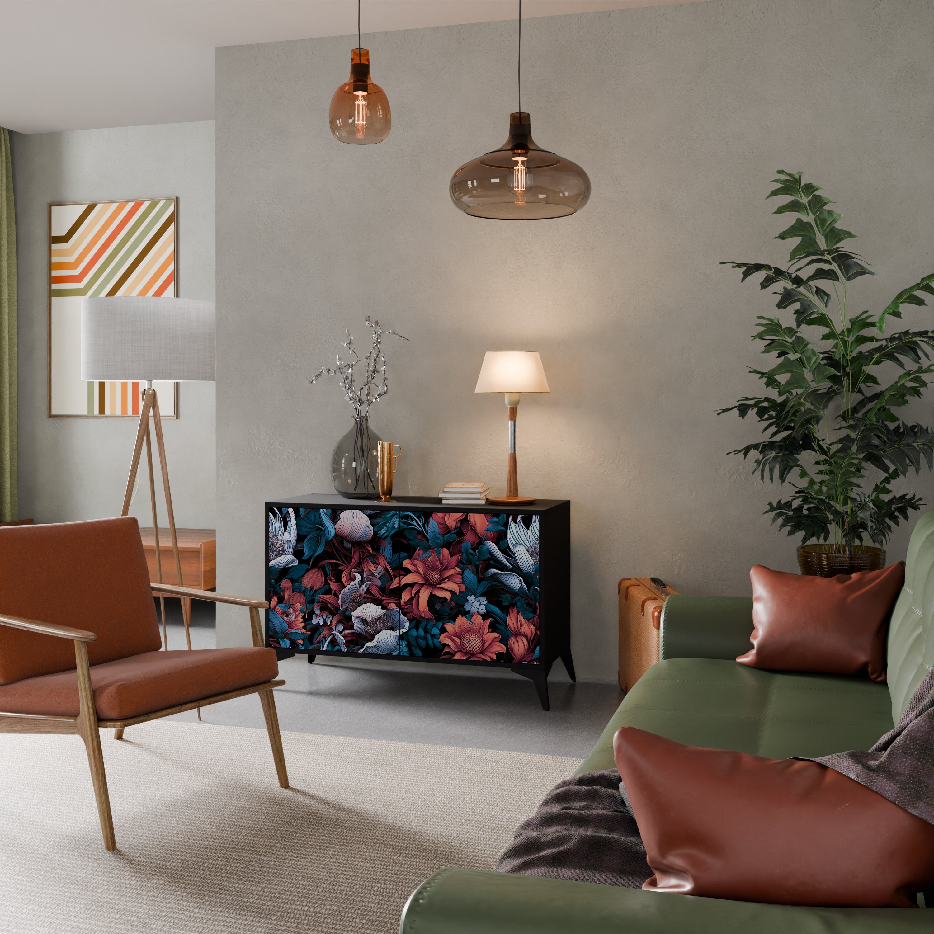 ETHEREAL BLOSSOMS Sideboard mit 2 Türen in Schwarz