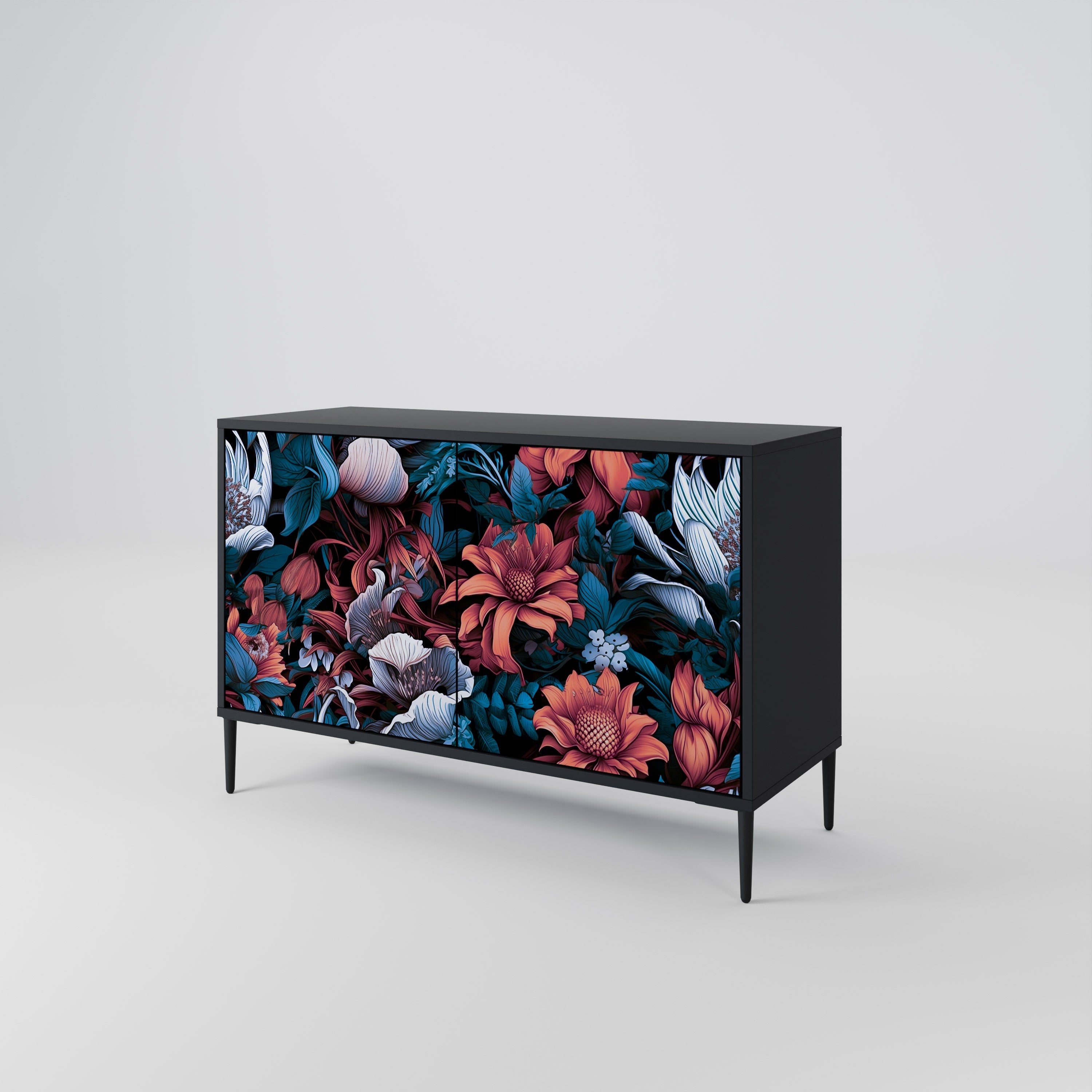 ETHEREAL BLOSSOMS Sideboard mit 2 Türen in Schwarz