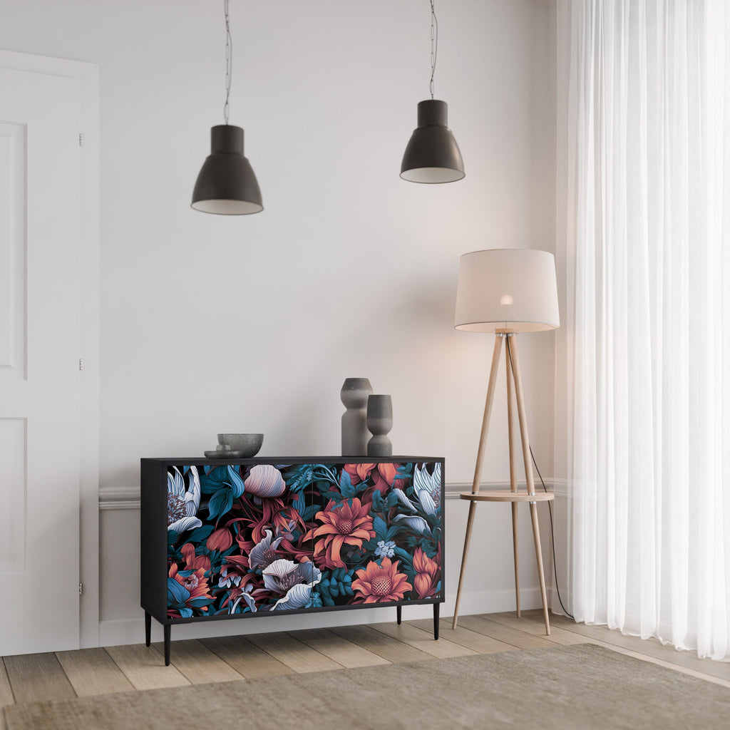 ETHEREAL BLOSSOMS Sideboard mit 2 Türen in Schwarz