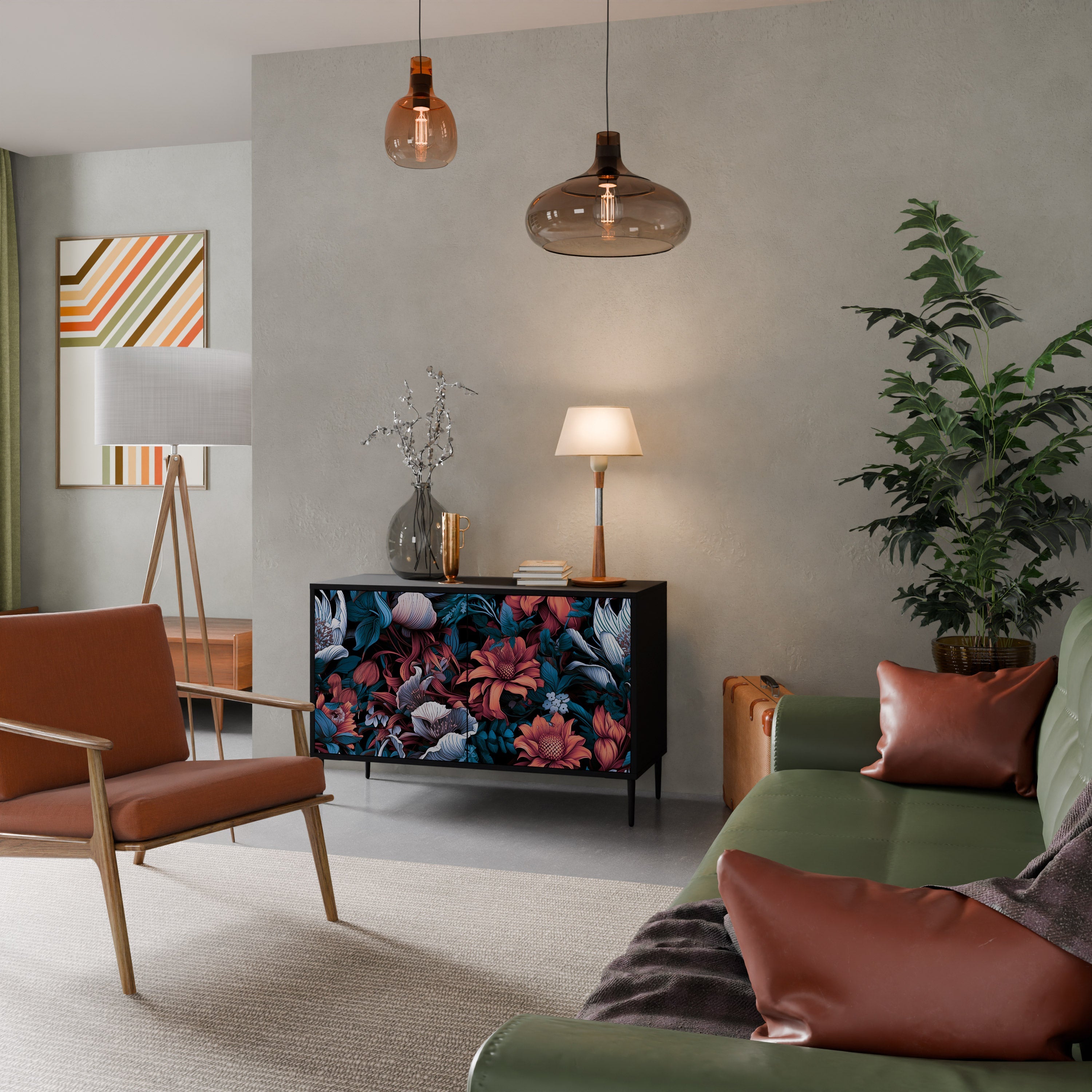 ETHEREAL BLOSSOMS Sideboard mit 2 Türen in Schwarz