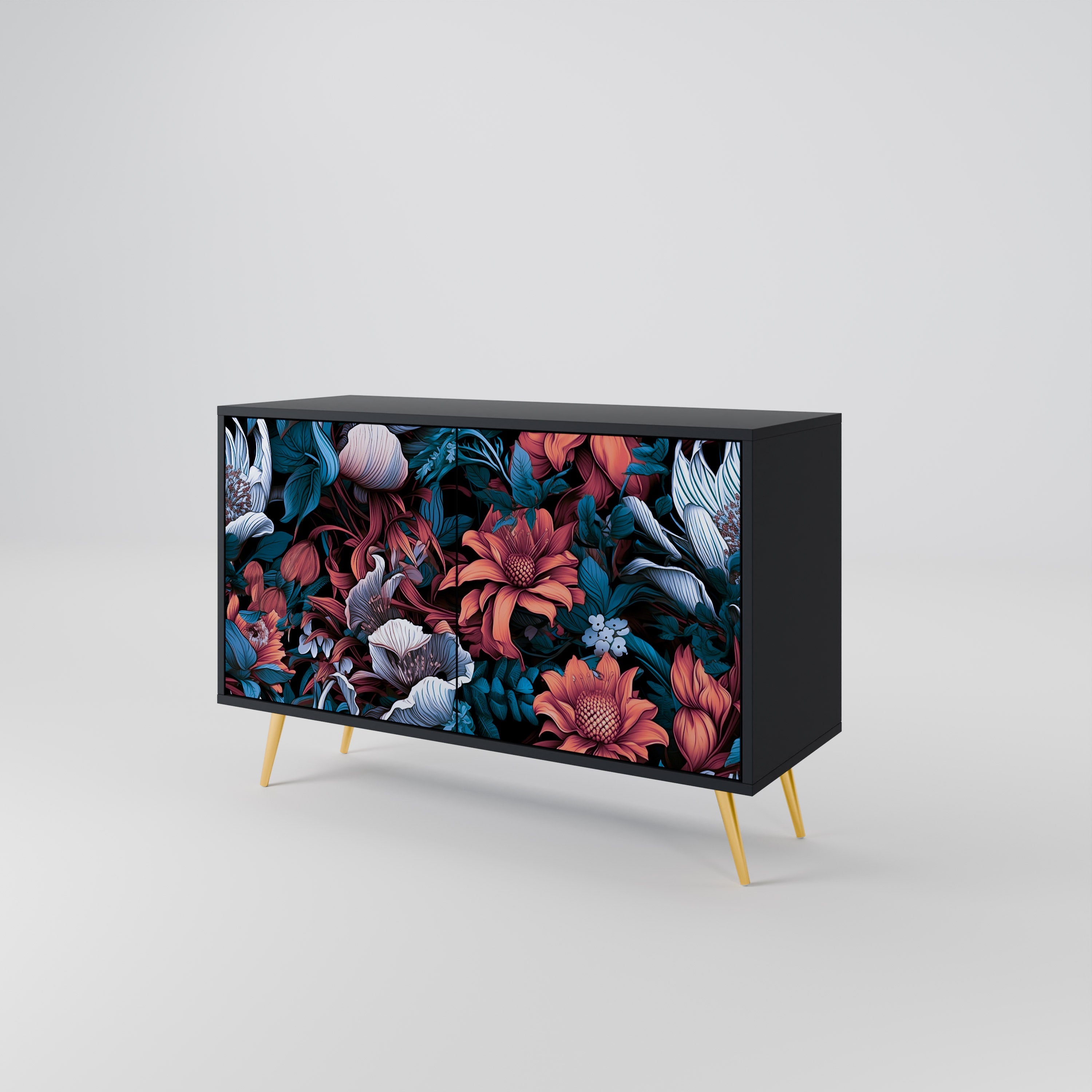 ETHEREAL BLOSSOMS Sideboard mit 2 Türen in Schwarz