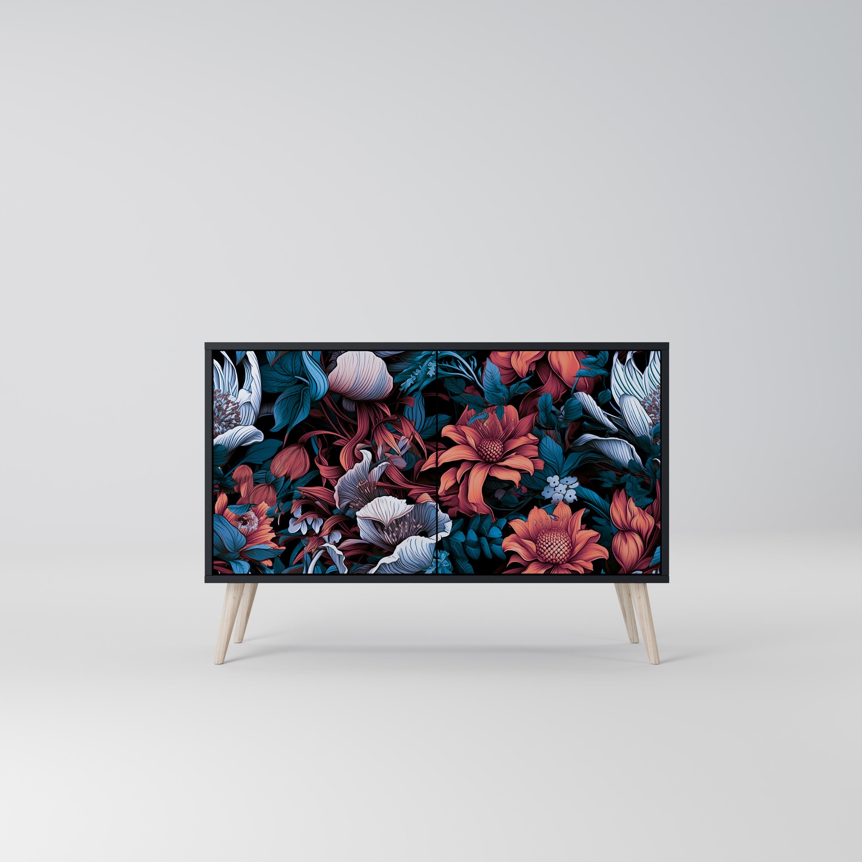 ETHEREAL BLOSSOMS Sideboard mit 2 Türen in Schwarz