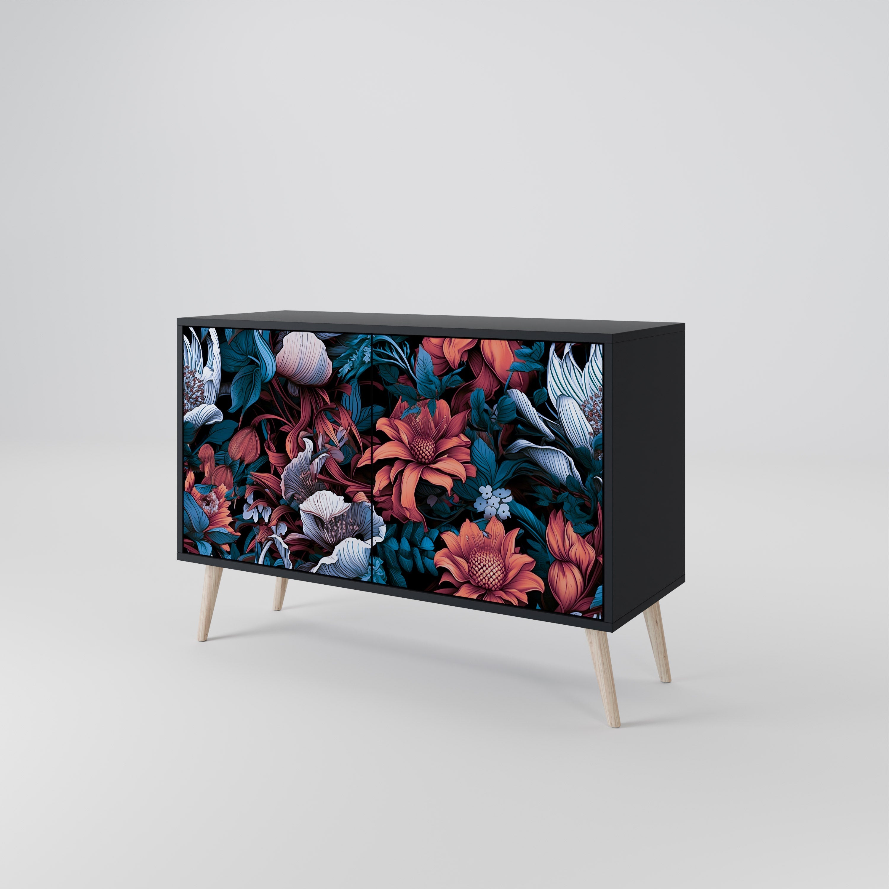 ETHEREAL BLOSSOMS Sideboard mit 2 Türen in Schwarz