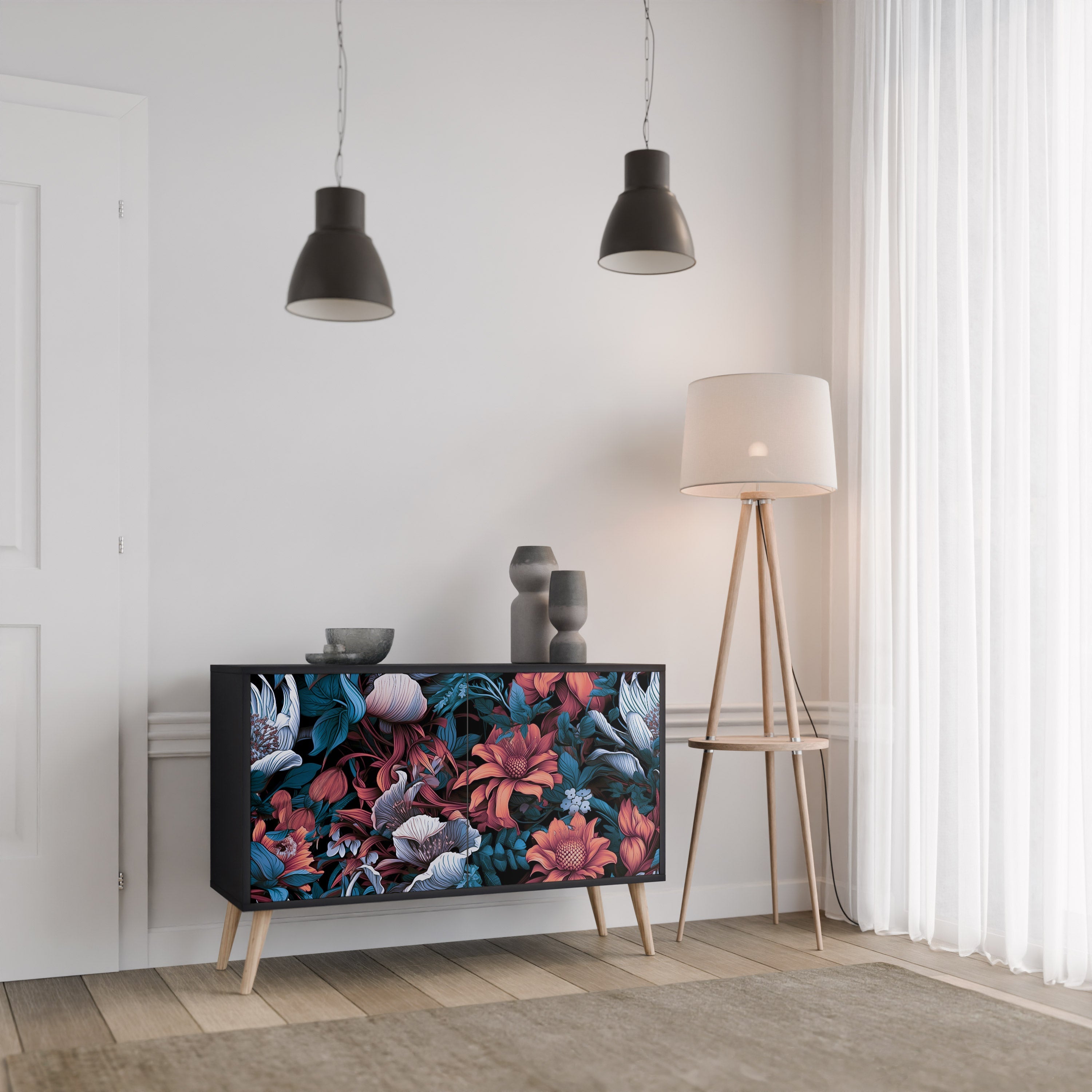 ETHEREAL BLOSSOMS Sideboard mit 2 Türen in Schwarz