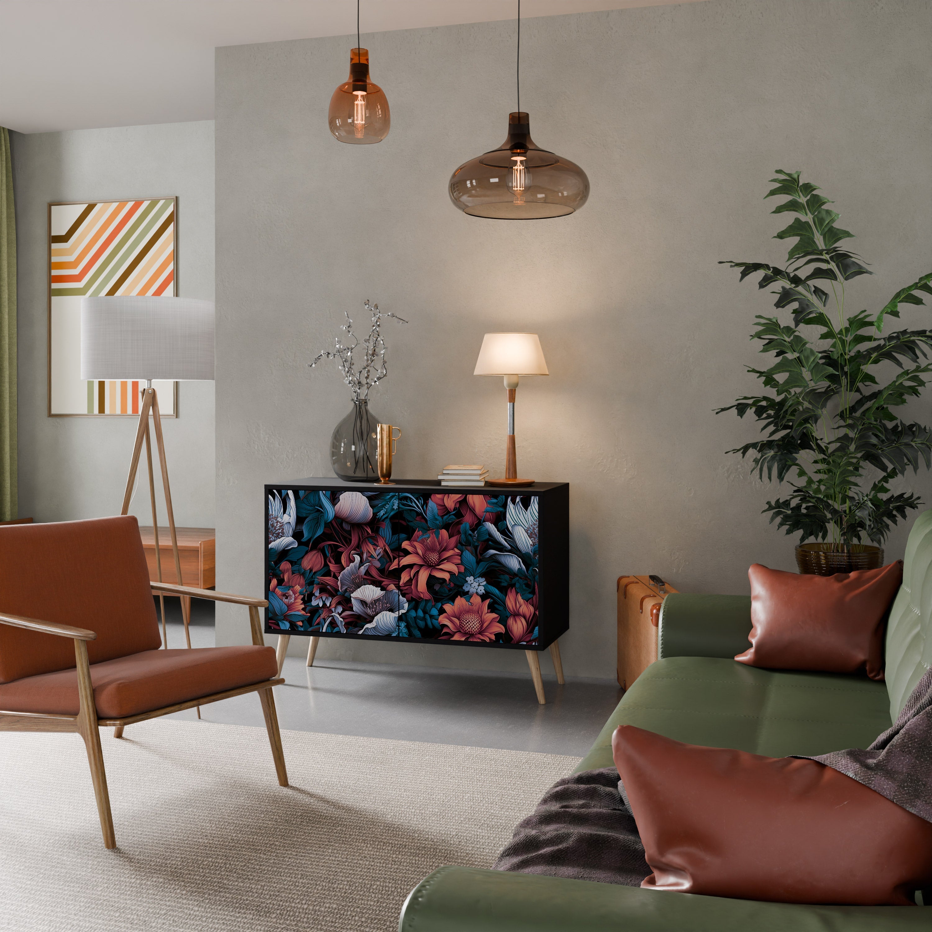 ETHEREAL BLOSSOMS Sideboard mit 2 Türen in Schwarz