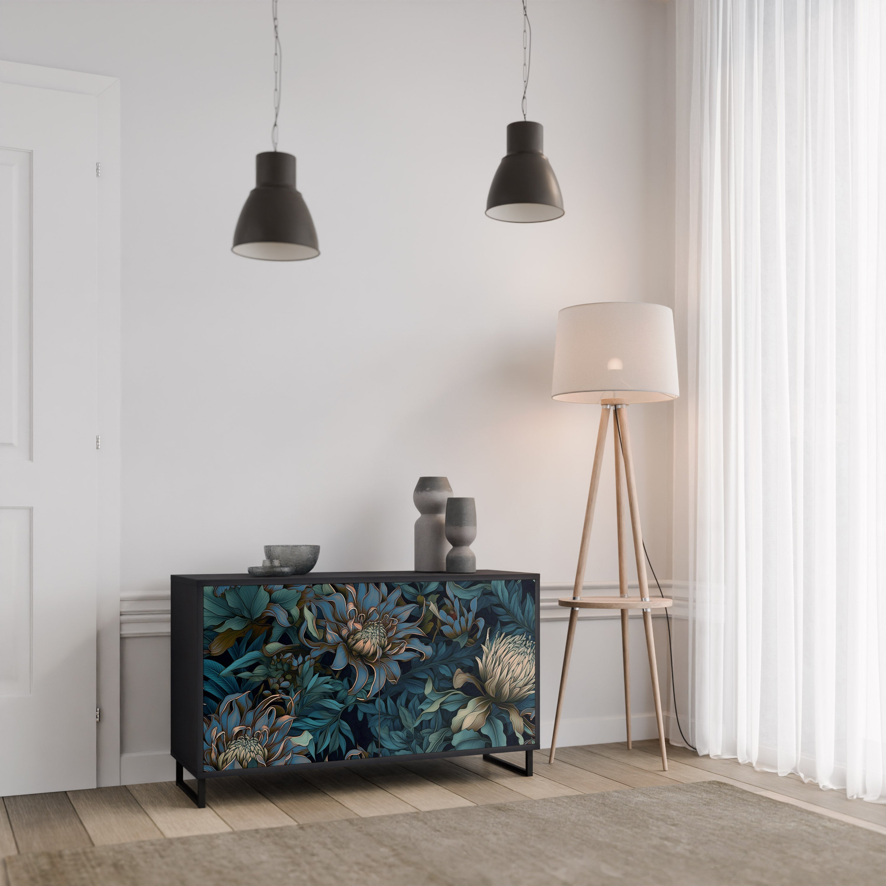 TWILIGHT BLOOM Sideboard mit 2 Türen in Schwarz