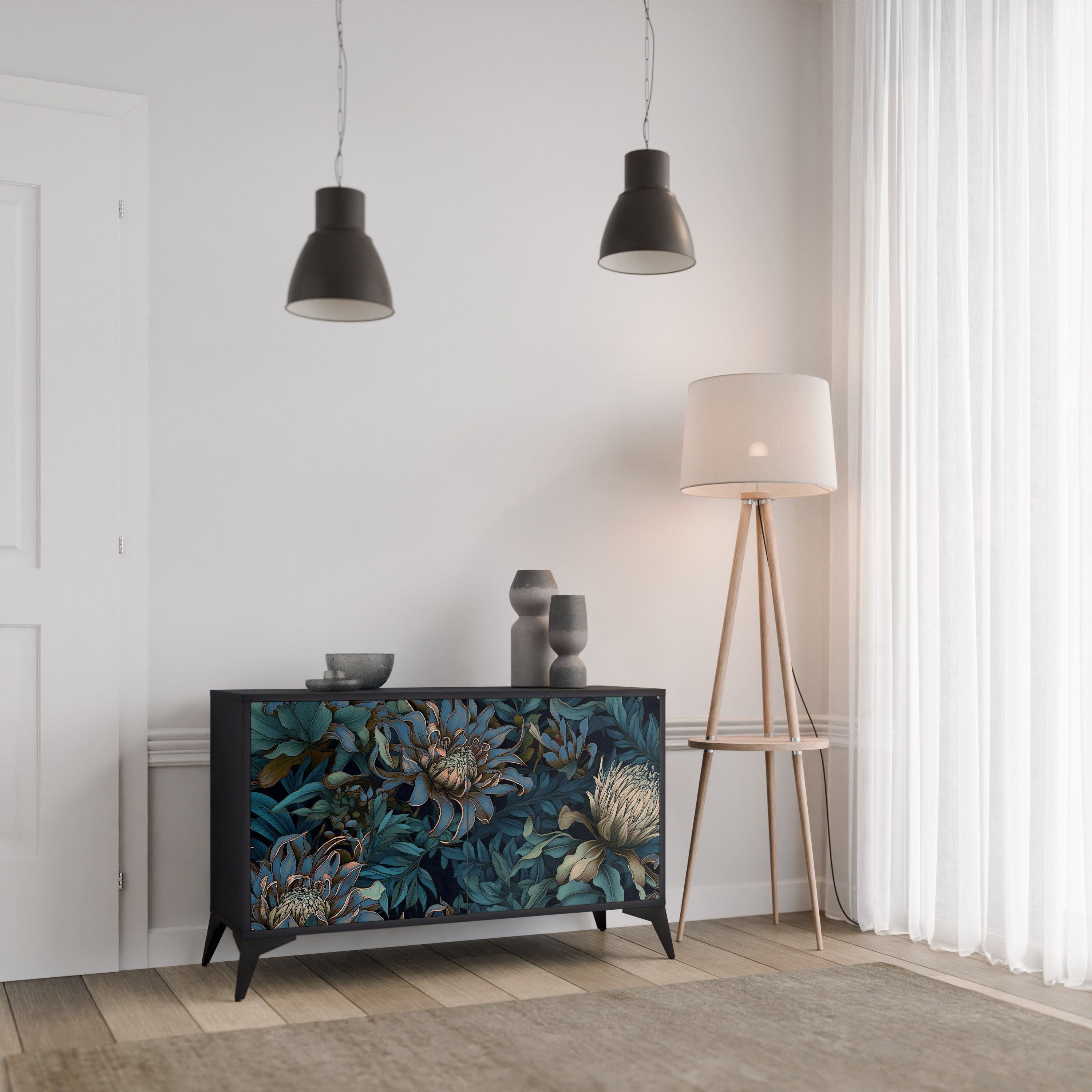 TWILIGHT BLOOM Sideboard mit 2 Türen in Schwarz