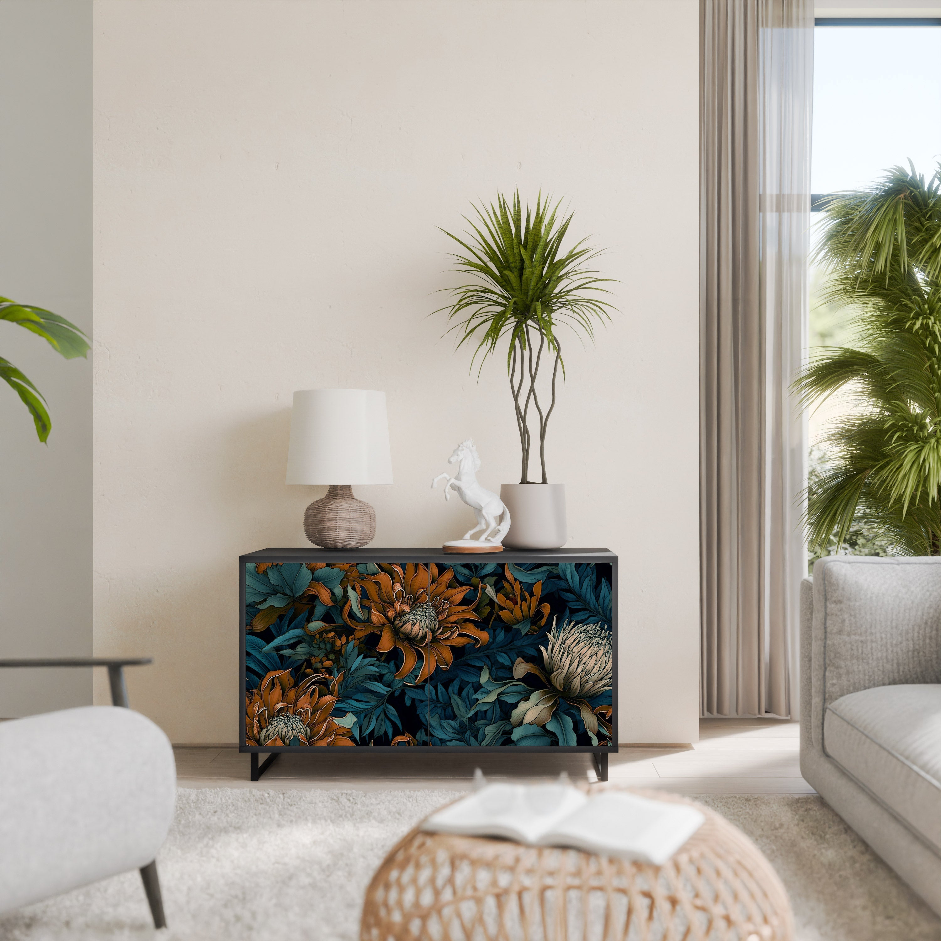 MORNING BLOOM Sideboard mit 2 Türen in Schwarz