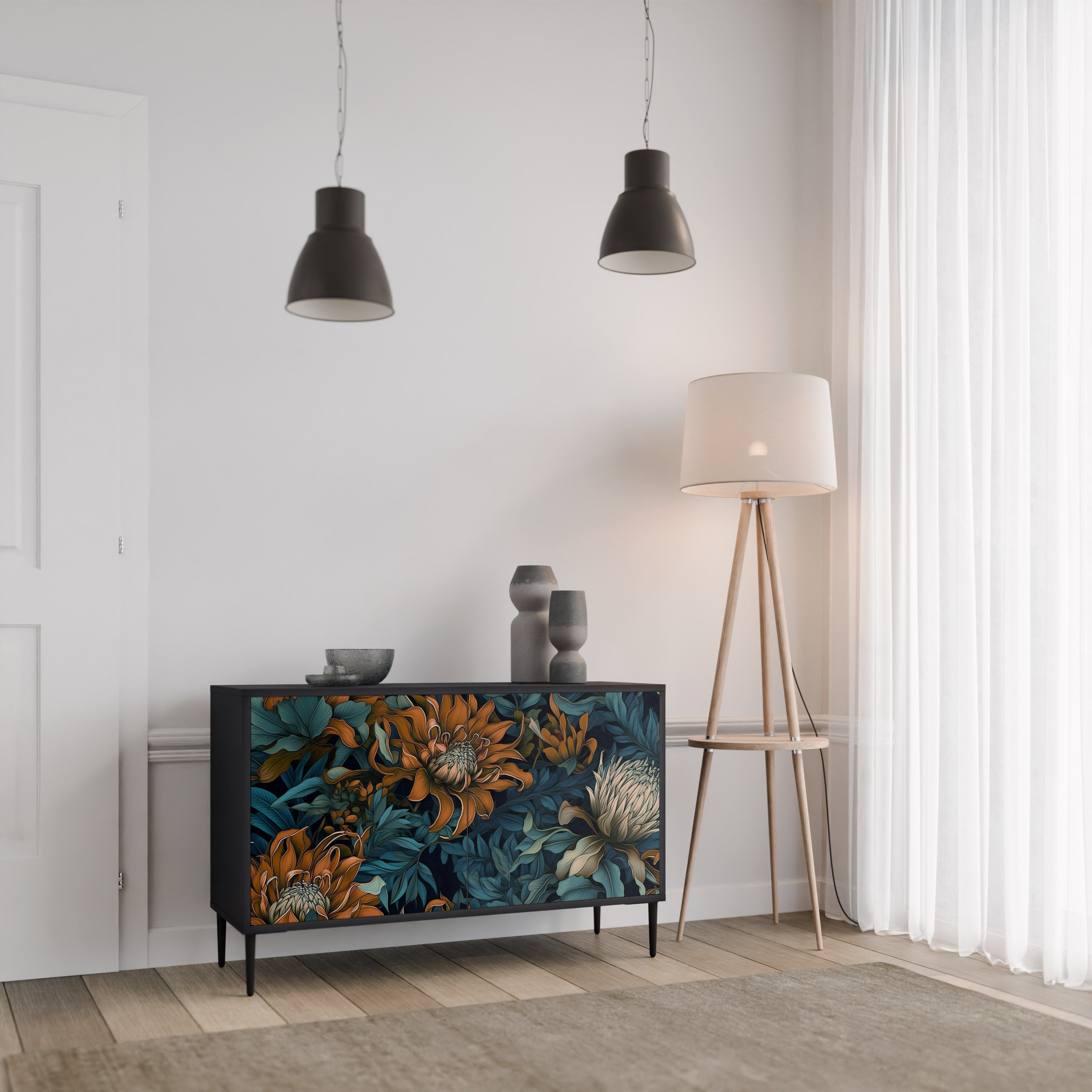 MORNING BLOOM Sideboard mit 2 Türen in Schwarz