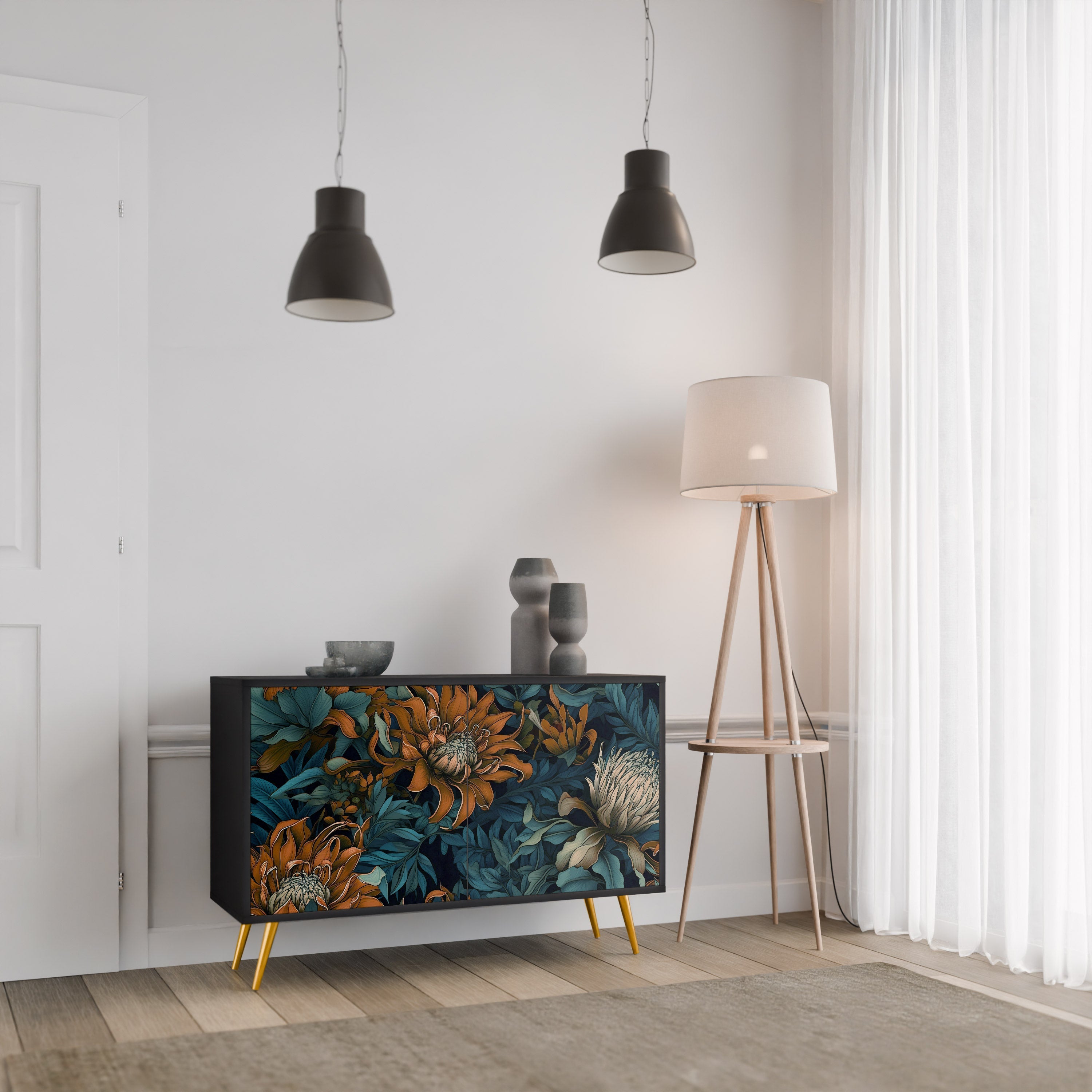 MORNING BLOOM Sideboard mit 2 Türen in Schwarz