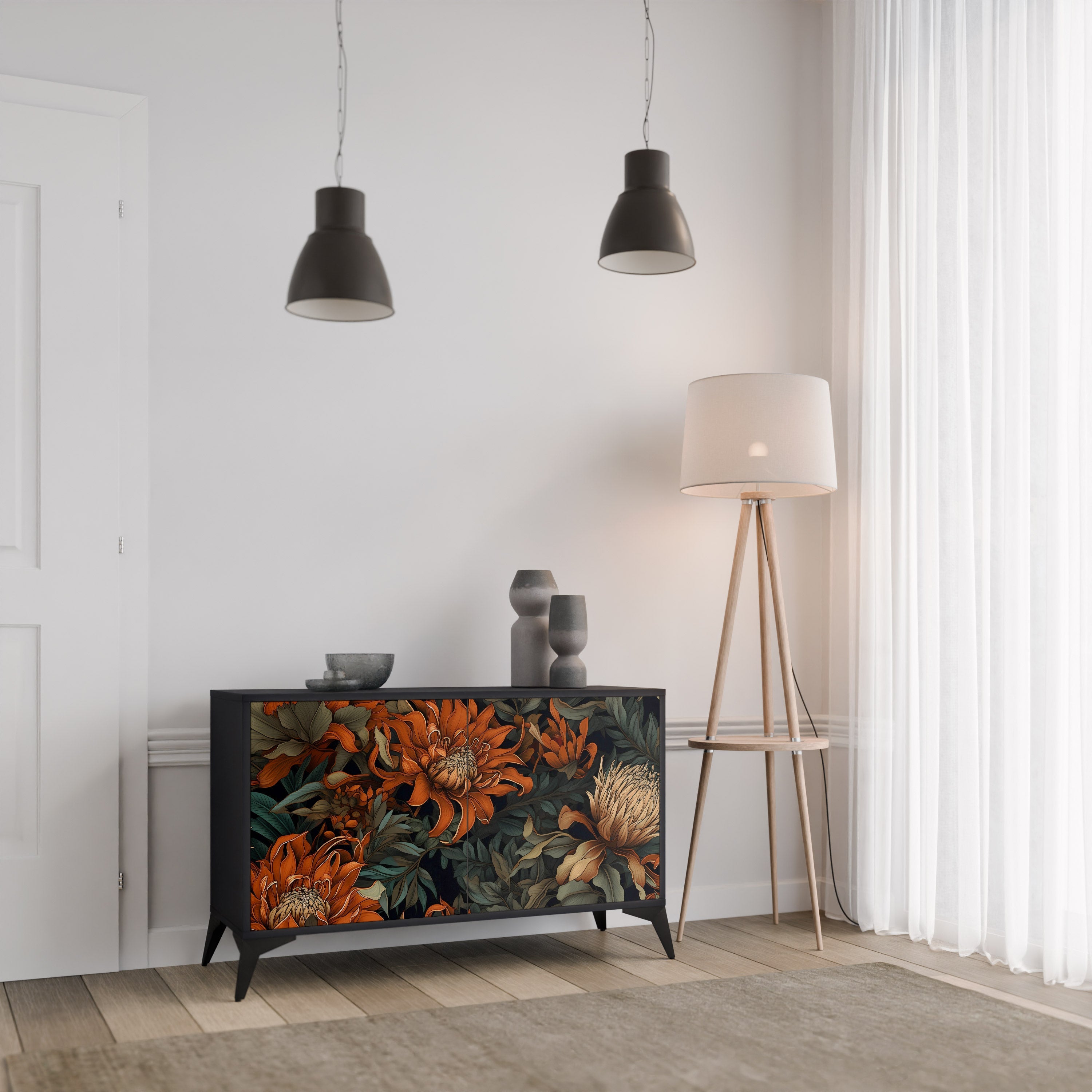 DAWN BLOOM Sideboard mit 2 Türen in Schwarz