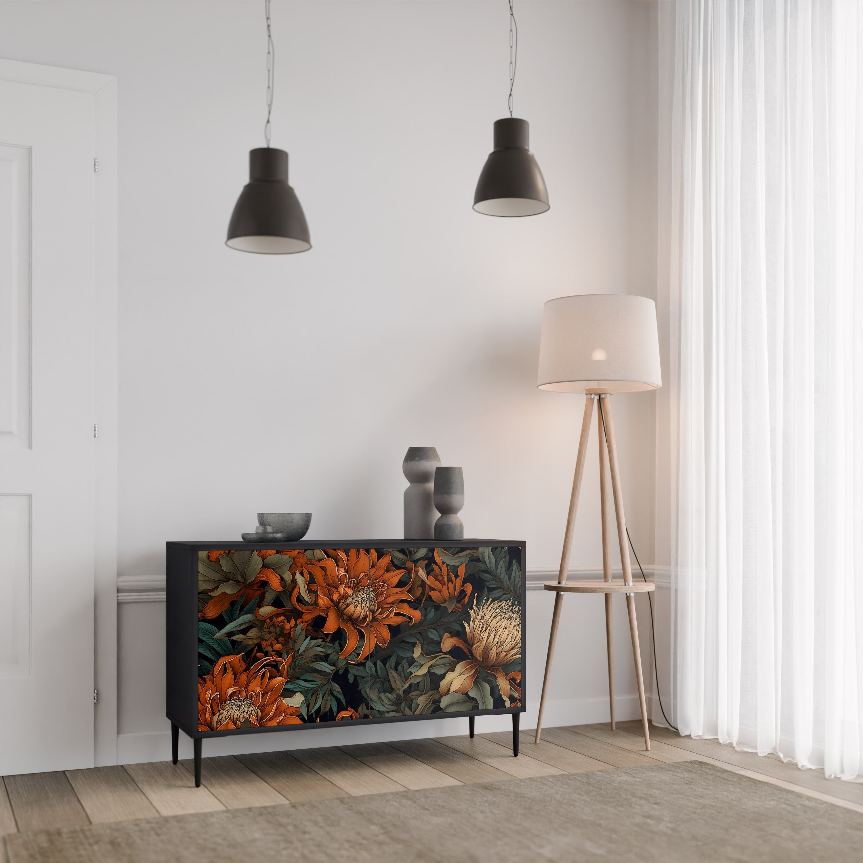 DAWN BLOOM Sideboard mit 2 Türen in Schwarz