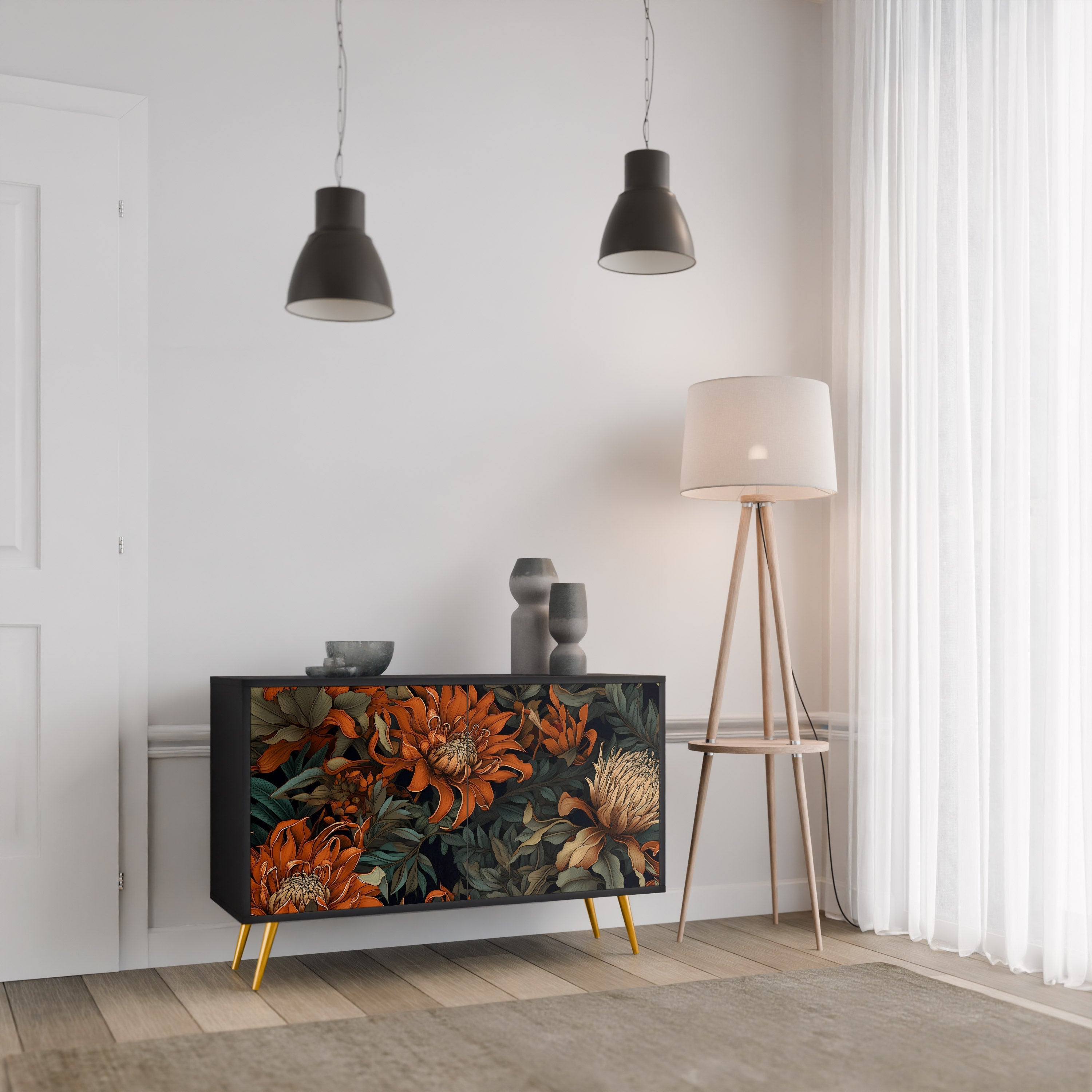 DAWN BLOOM Sideboard mit 2 Türen in Schwarz