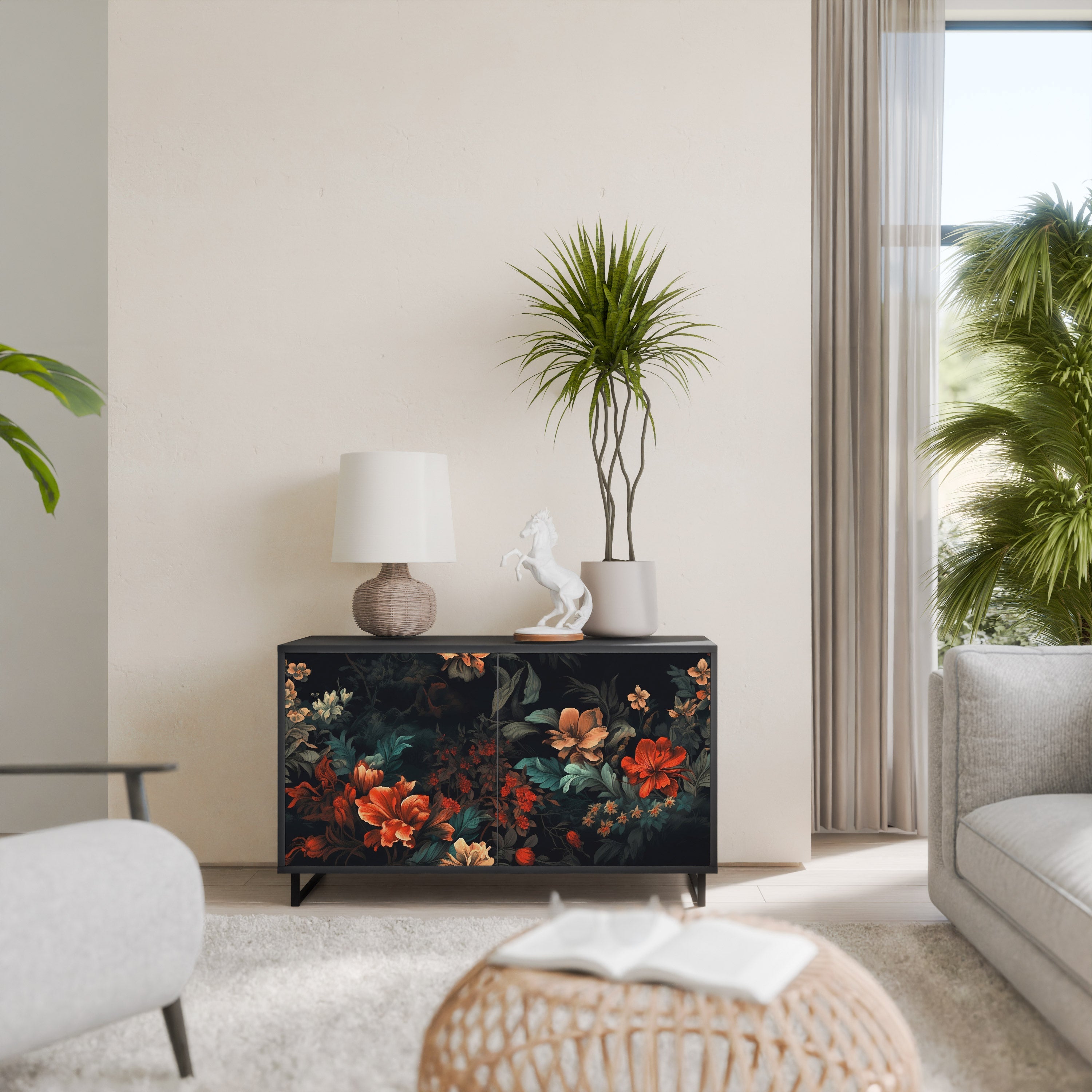 IMAGINARY BLOSSOM Sideboard mit 2 Türen in Schwarz