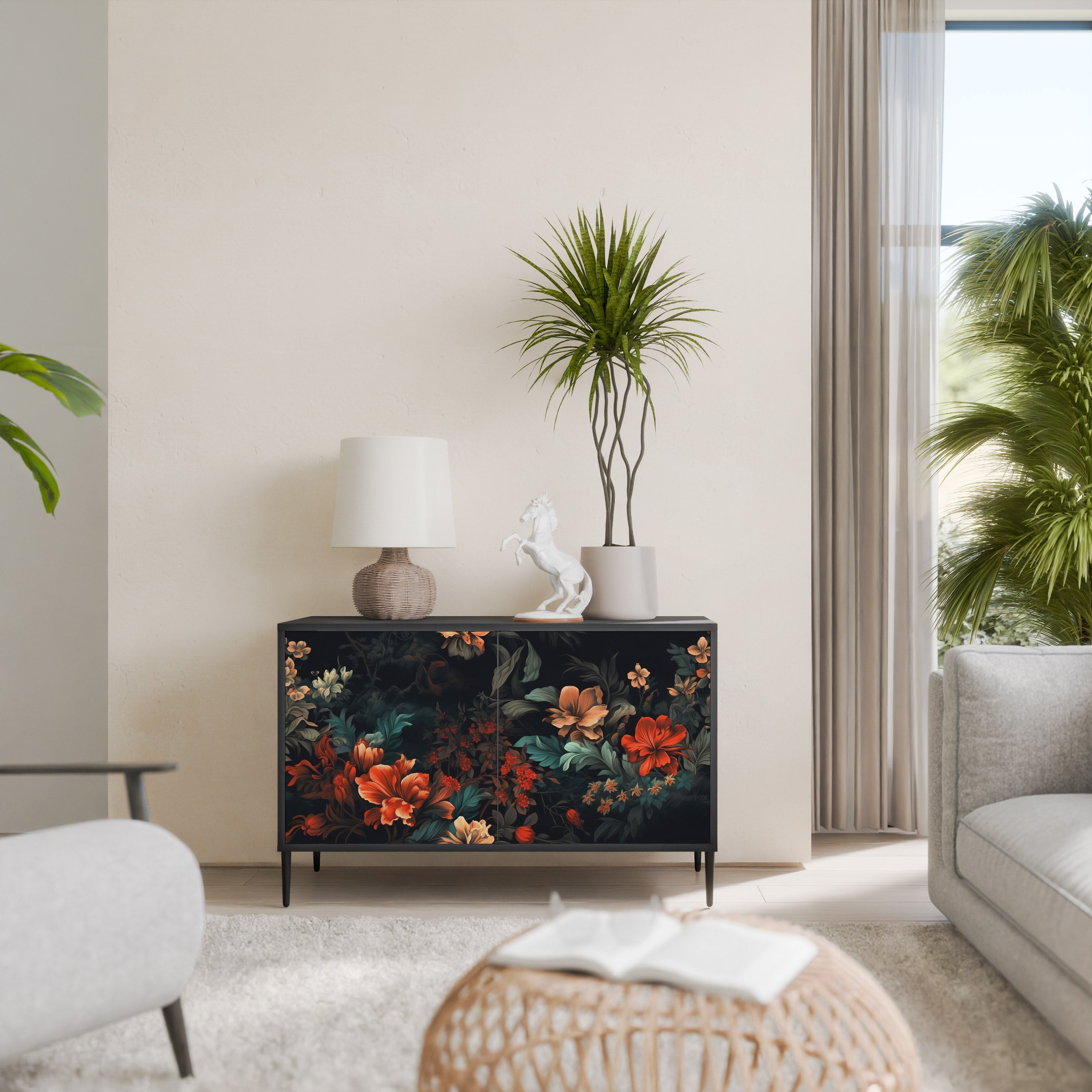 IMAGINARY BLOSSOM Sideboard mit 2 Türen in Schwarz