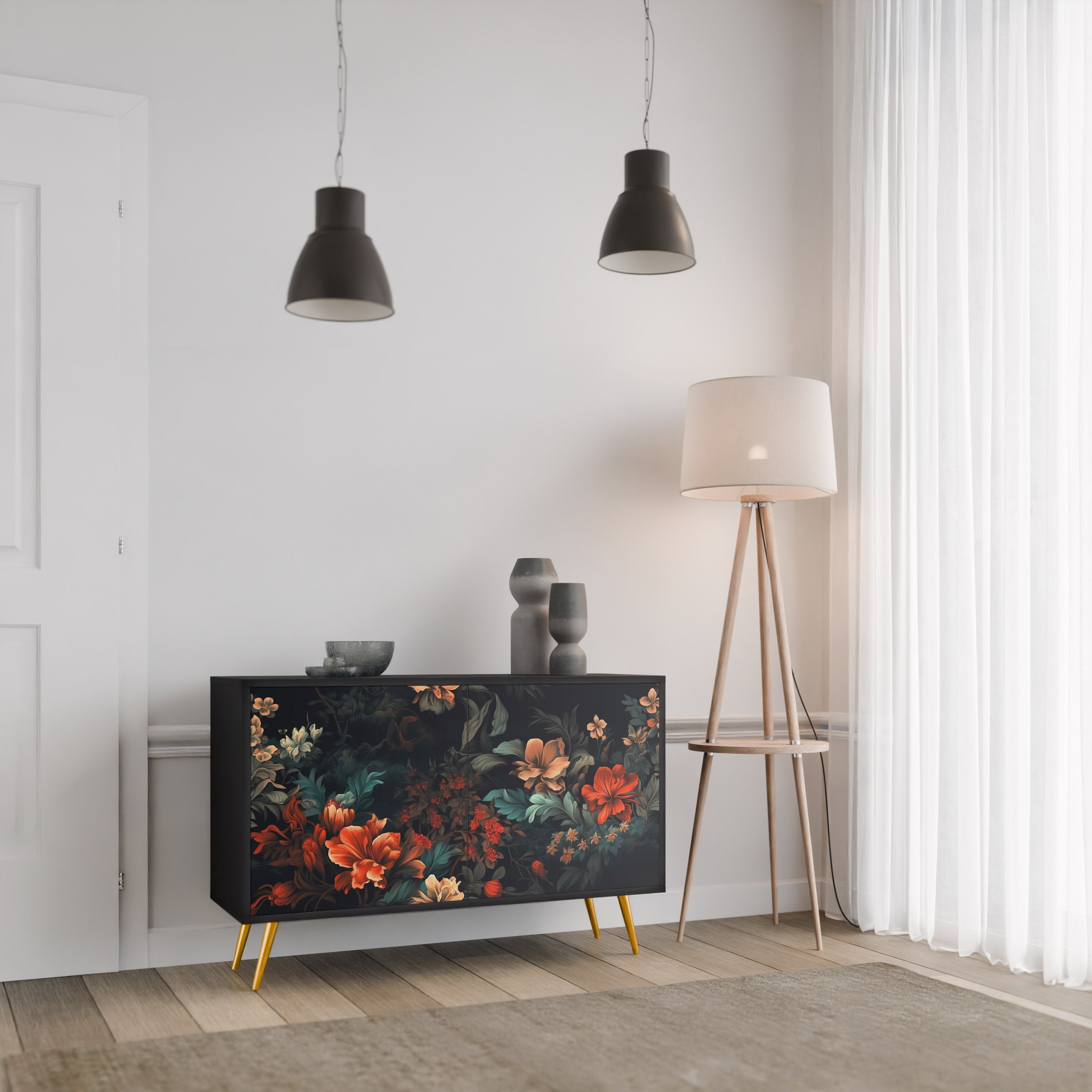 IMAGINARY BLOSSOM Sideboard mit 2 Türen in Schwarz