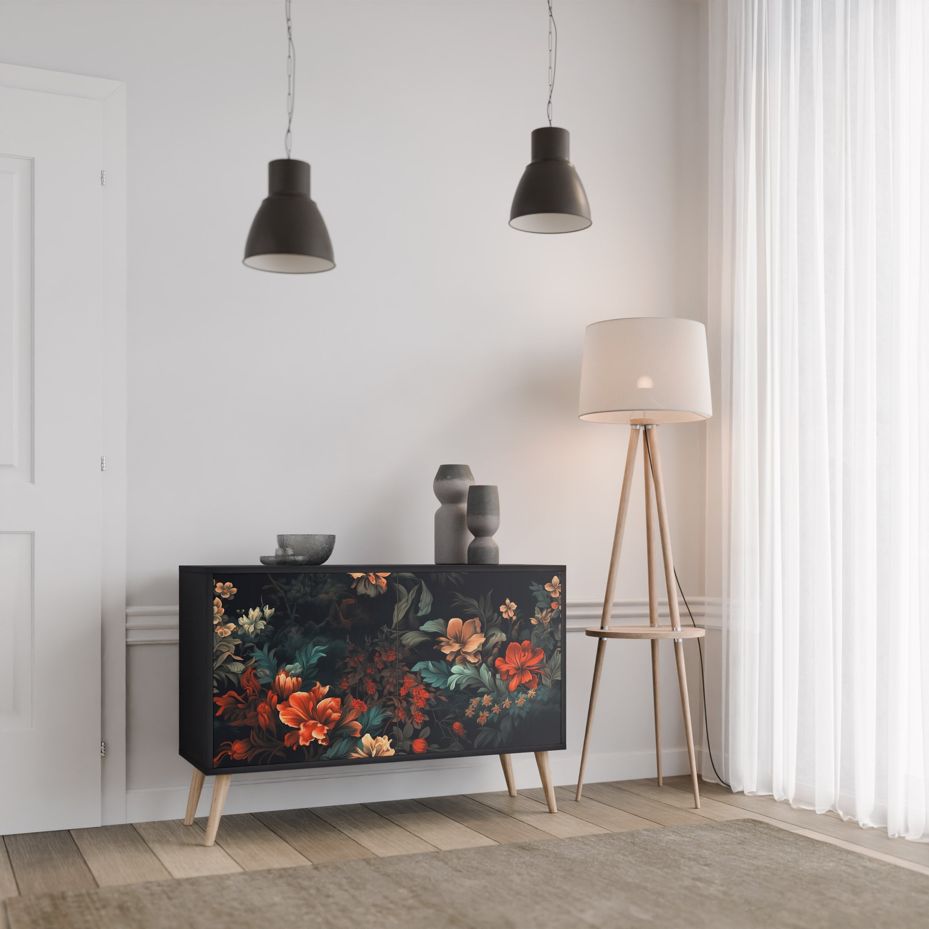 IMAGINARY BLOSSOM Sideboard mit 2 Türen in Schwarz
