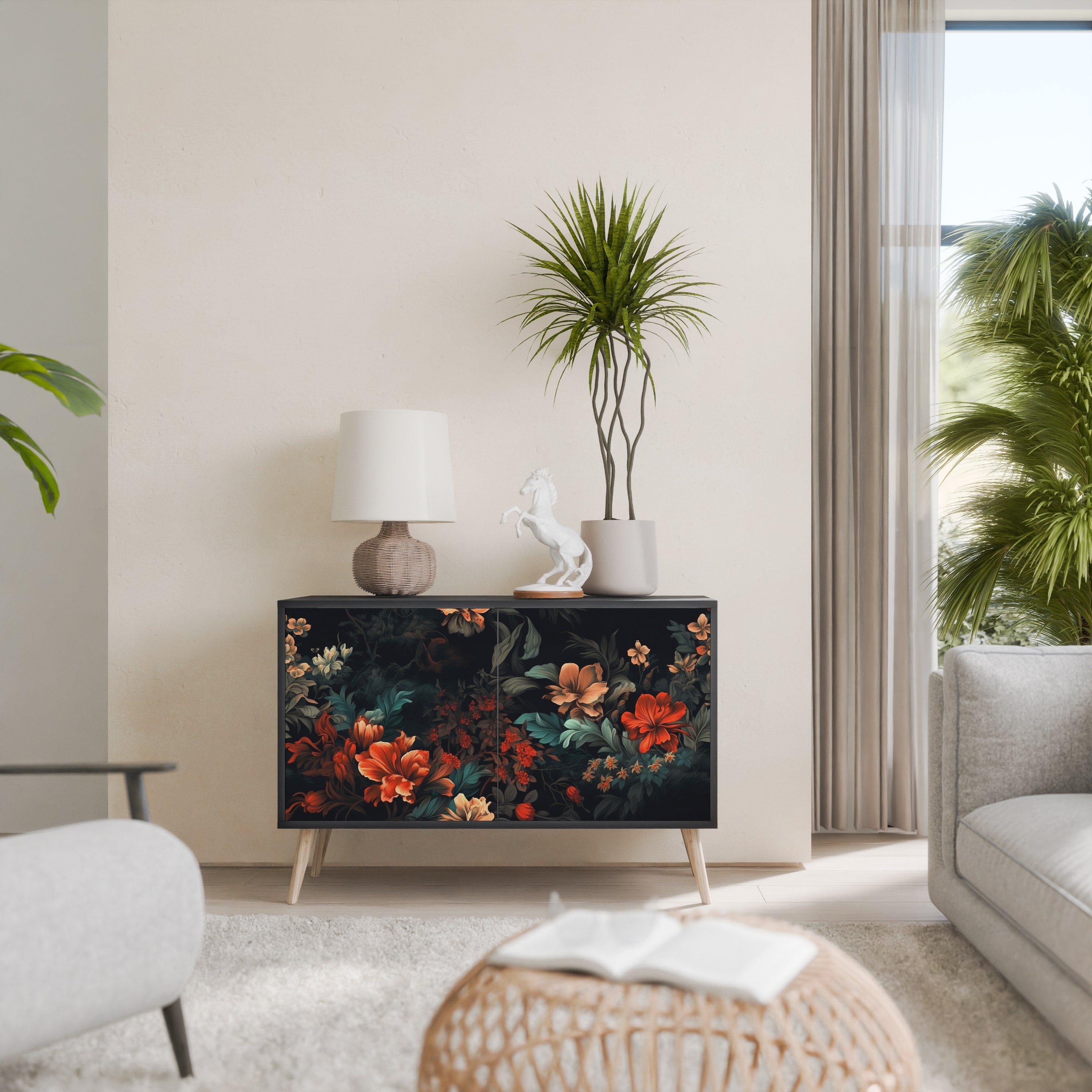 IMAGINARY BLOSSOM Sideboard mit 2 Türen in Schwarz