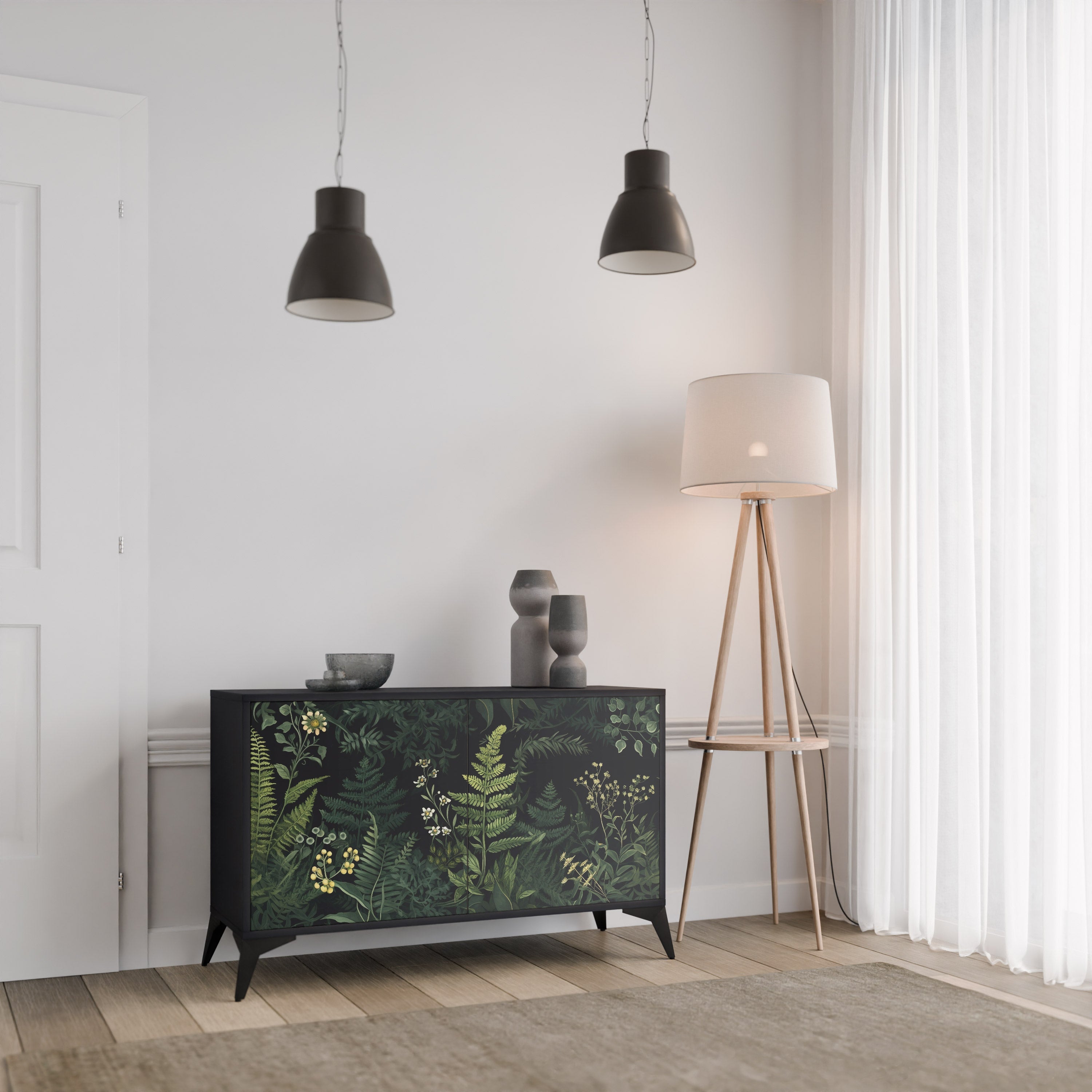FERN FLOWERS Sideboard mit 2 Türen in Schwarz