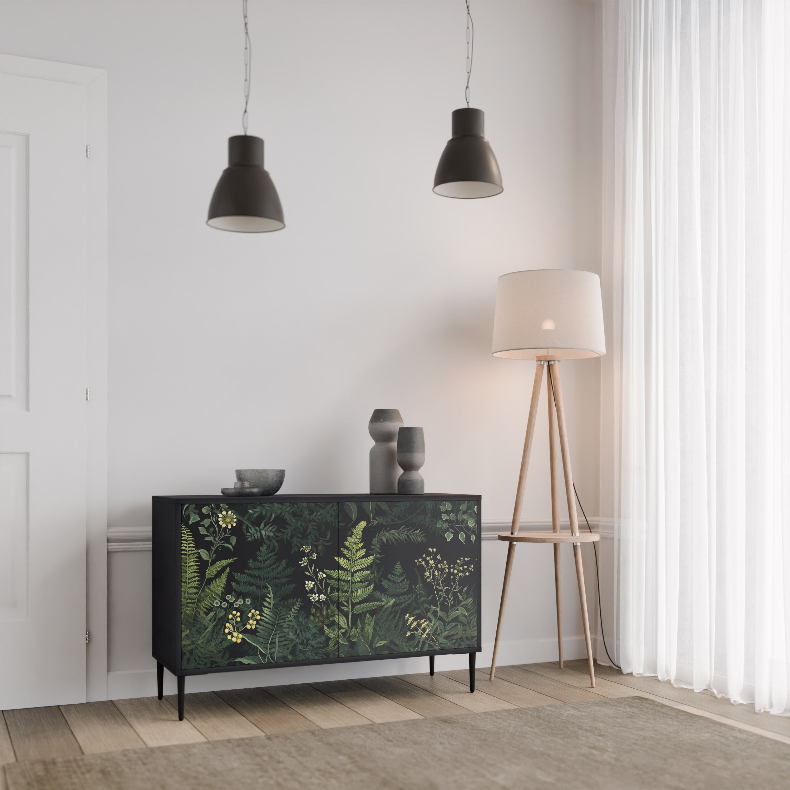 FERN FLOWERS Sideboard mit 2 Türen in Schwarz