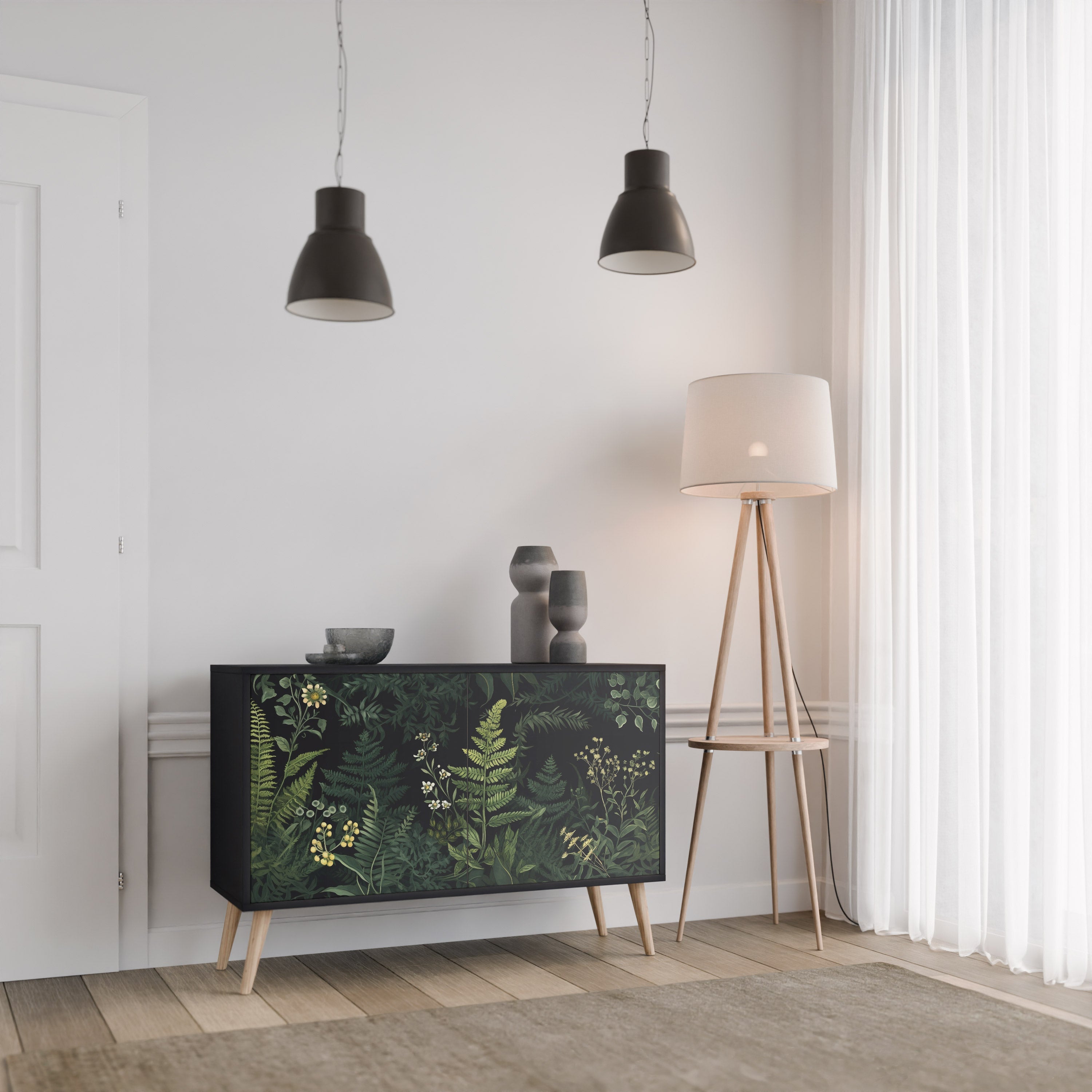 FERN FLOWERS Sideboard mit 2 Türen in Schwarz
