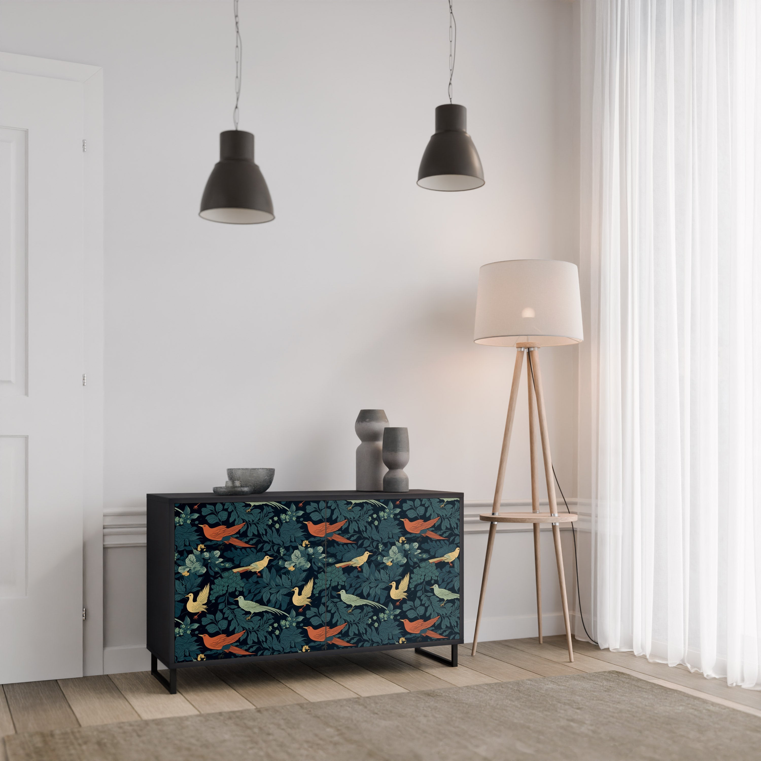 FOWL ORNAMENT Sideboard mit 2 Türen in Schwarz