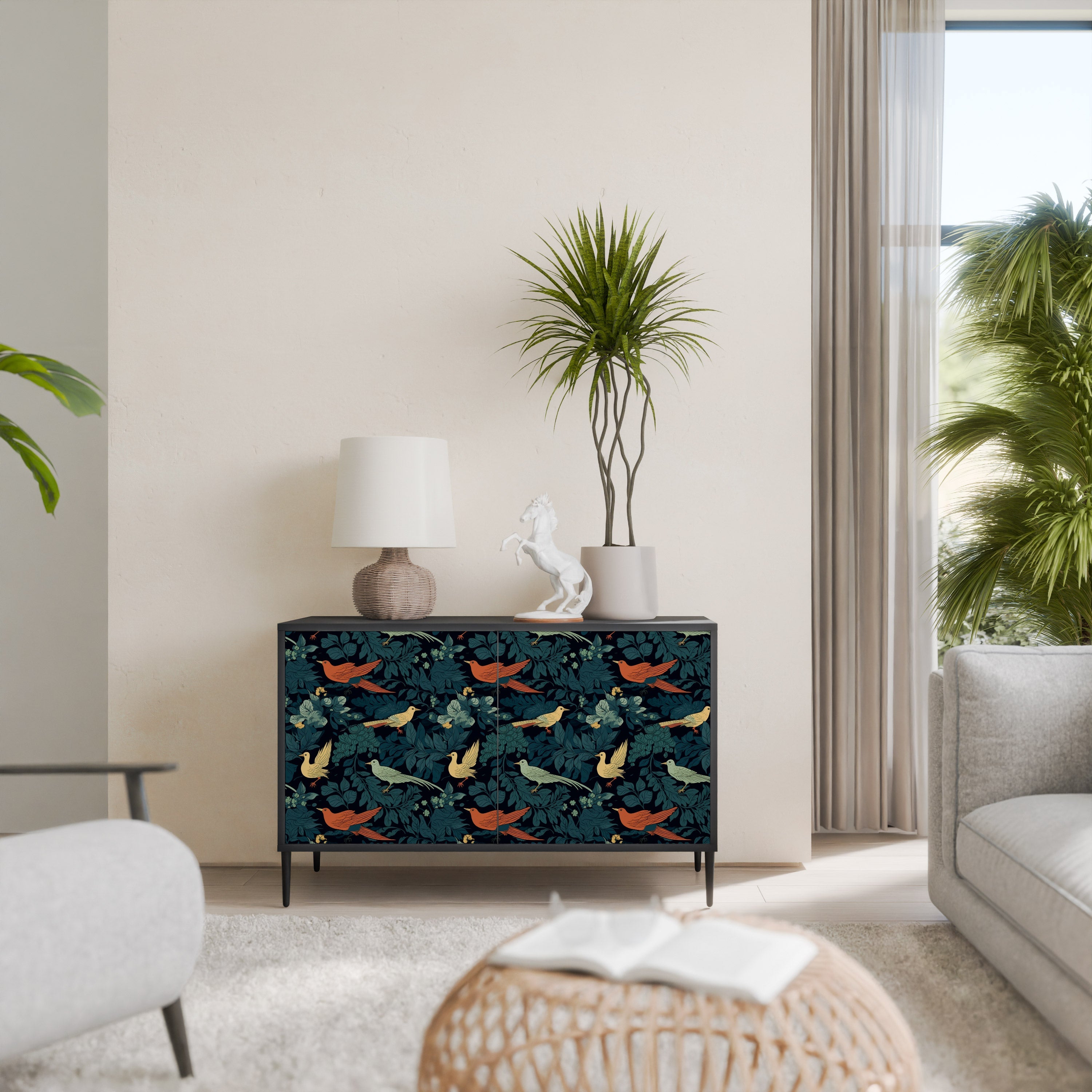 FOWL ORNAMENT Sideboard mit 2 Türen in Schwarz