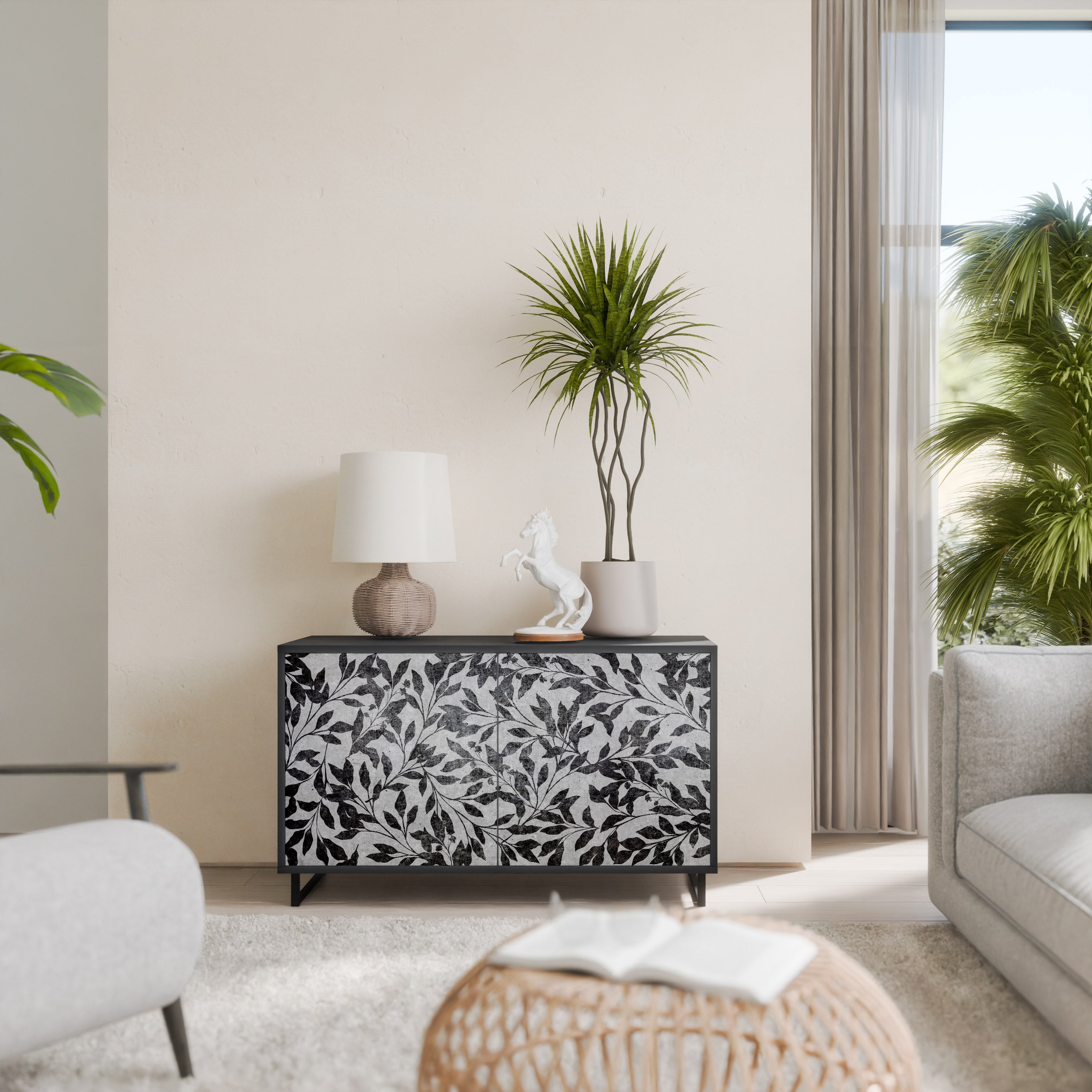 CHARCOAL SPROUT Sideboard mit 2 Türen in Schwarz