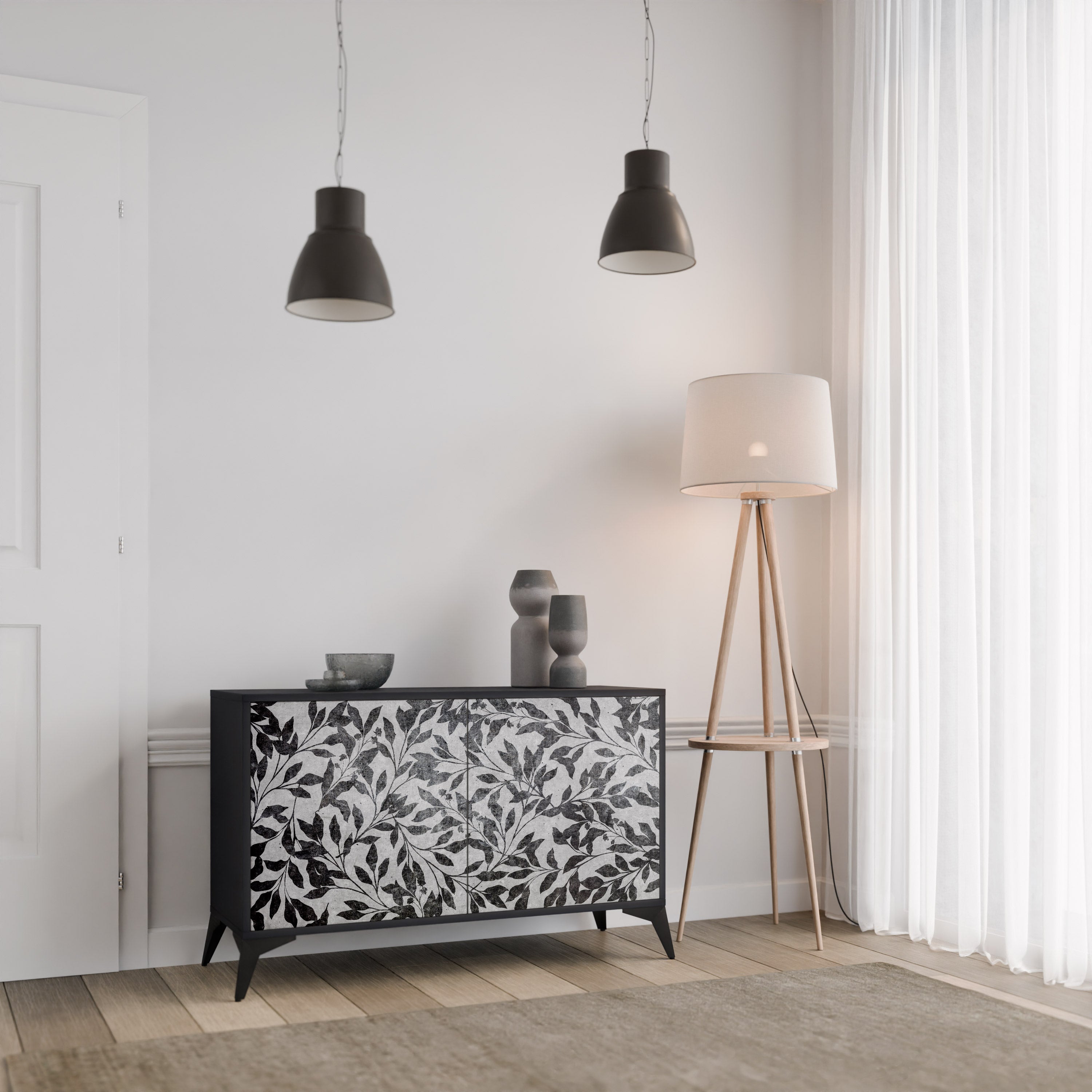 CHARCOAL SPROUT Sideboard mit 2 Türen in Schwarz