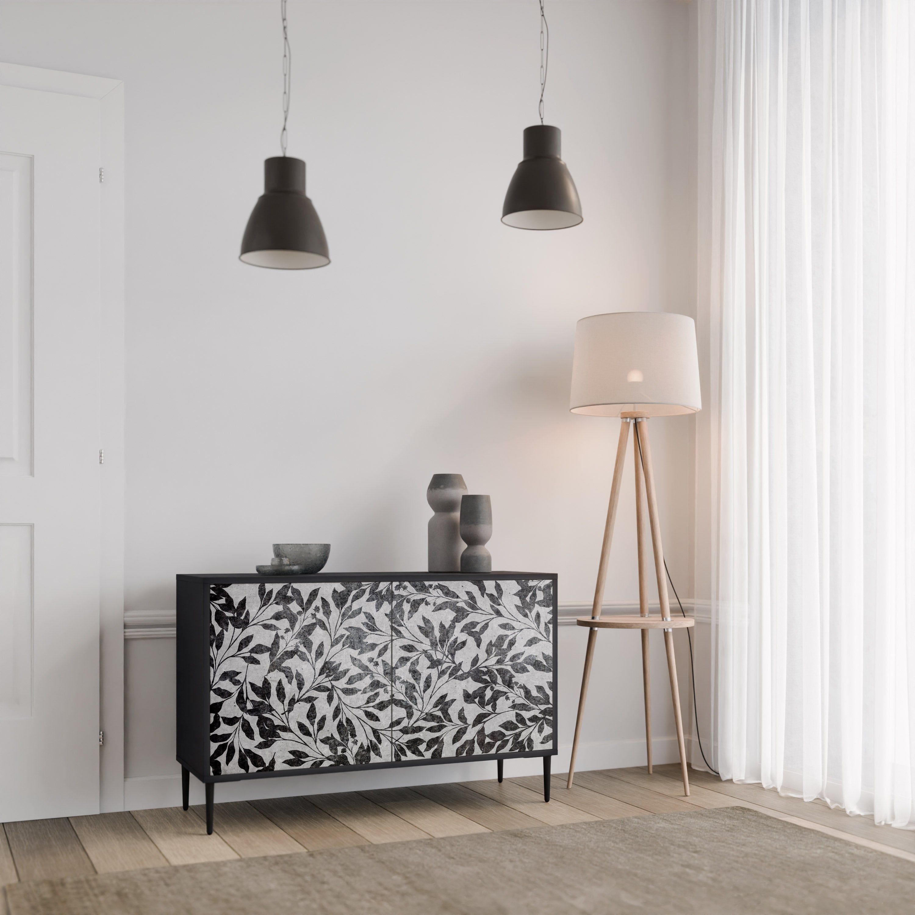 CHARCOAL SPROUT Sideboard mit 2 Türen in Schwarz
