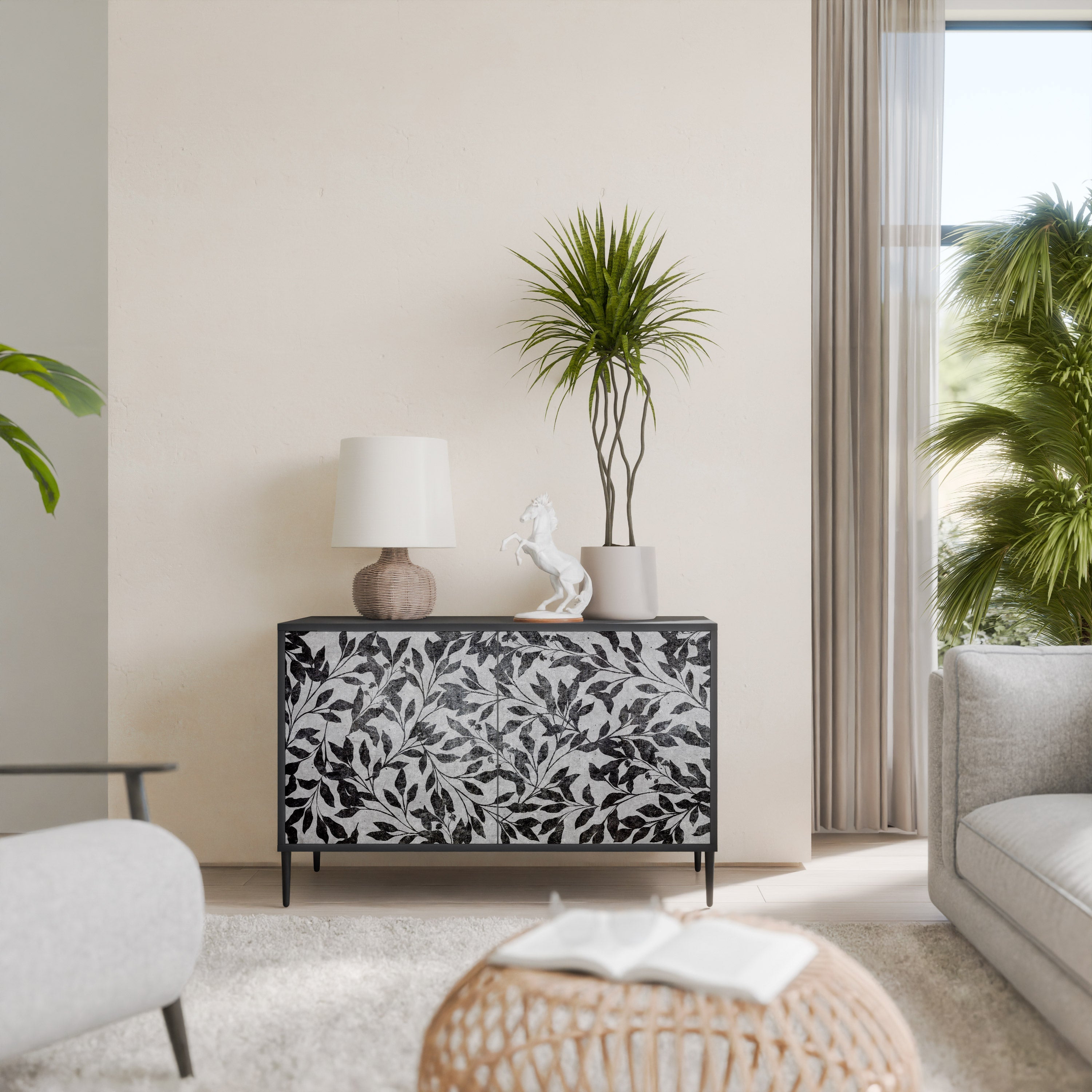 CHARCOAL SPROUT Sideboard mit 2 Türen in Schwarz