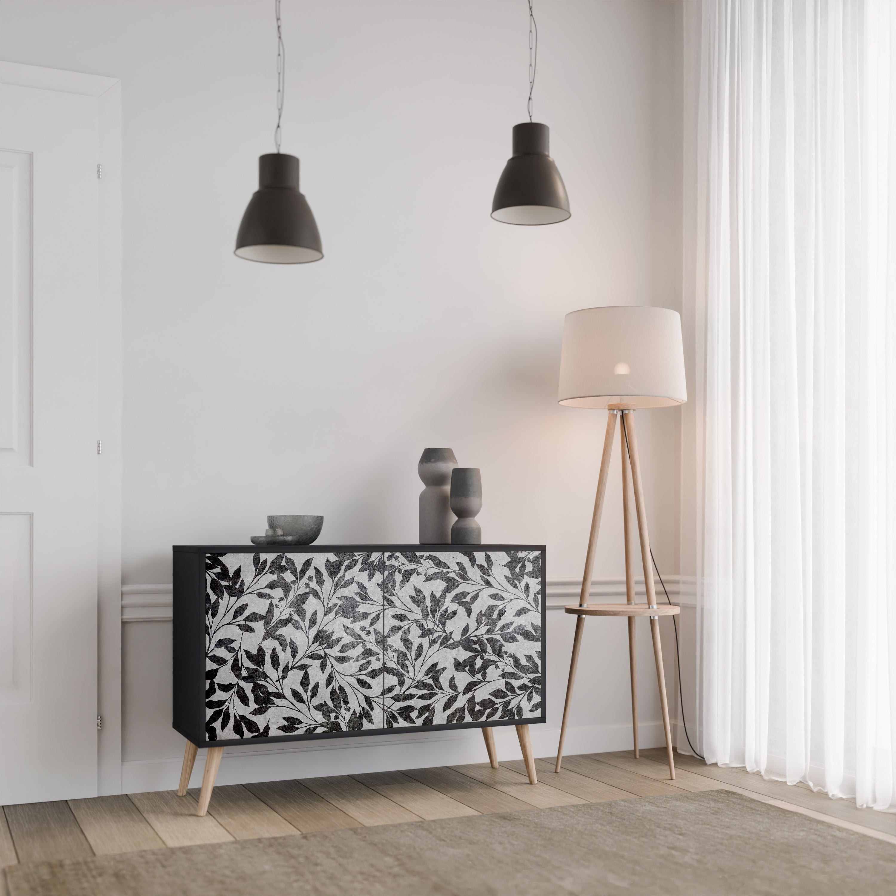 CHARCOAL SPROUT Sideboard mit 2 Türen in Schwarz