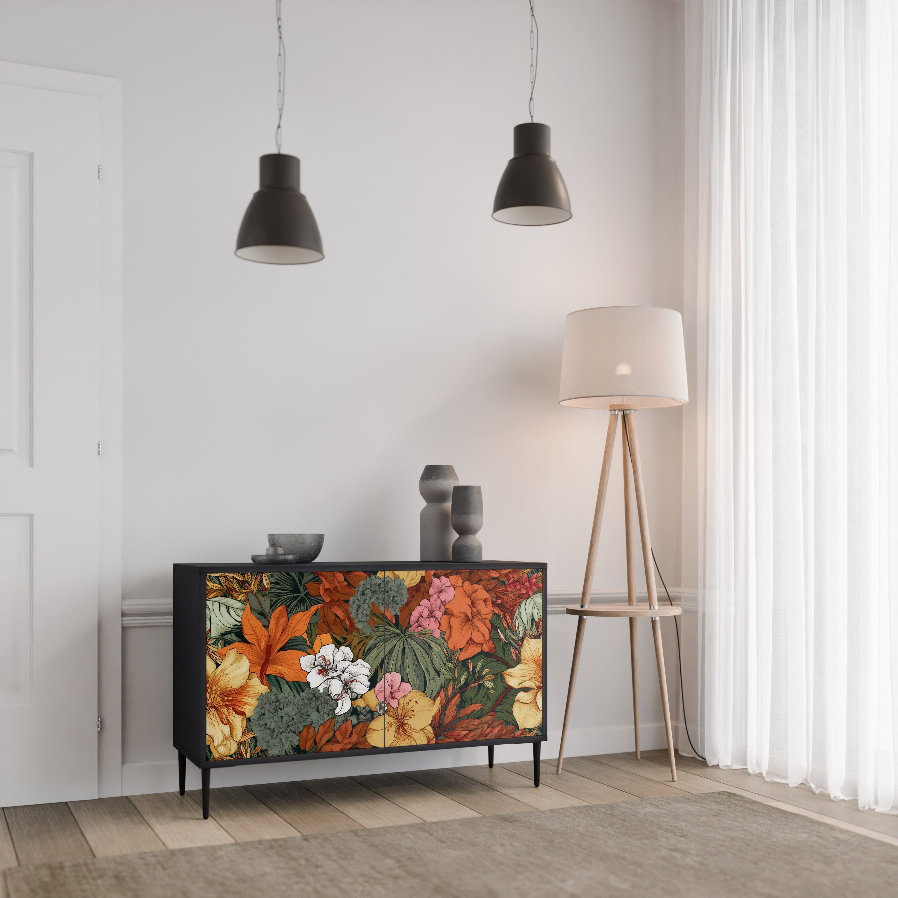 RADIANT FLORA Sideboard mit 2 Türen in Schwarz