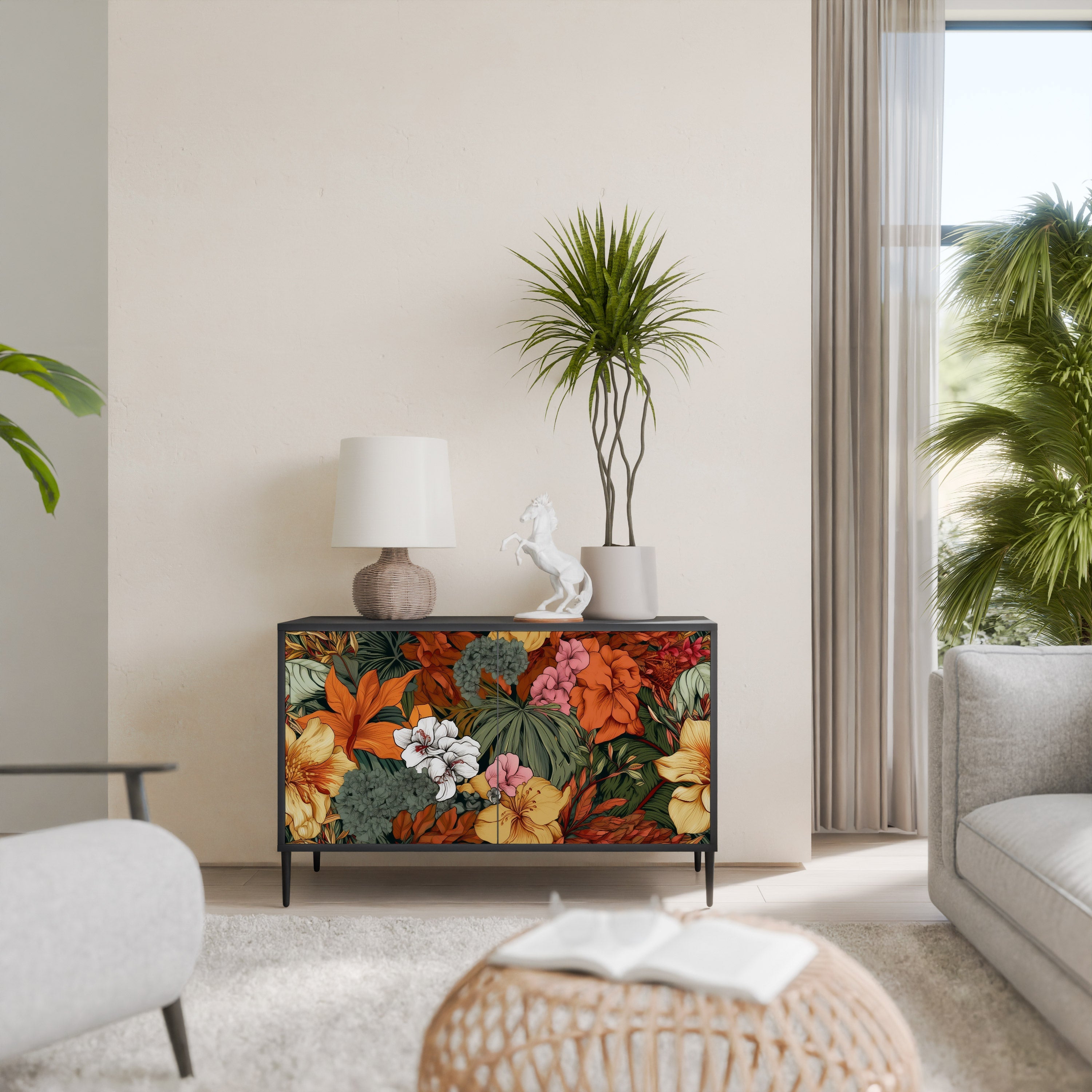 RADIANT FLORA Sideboard mit 2 Türen in Schwarz