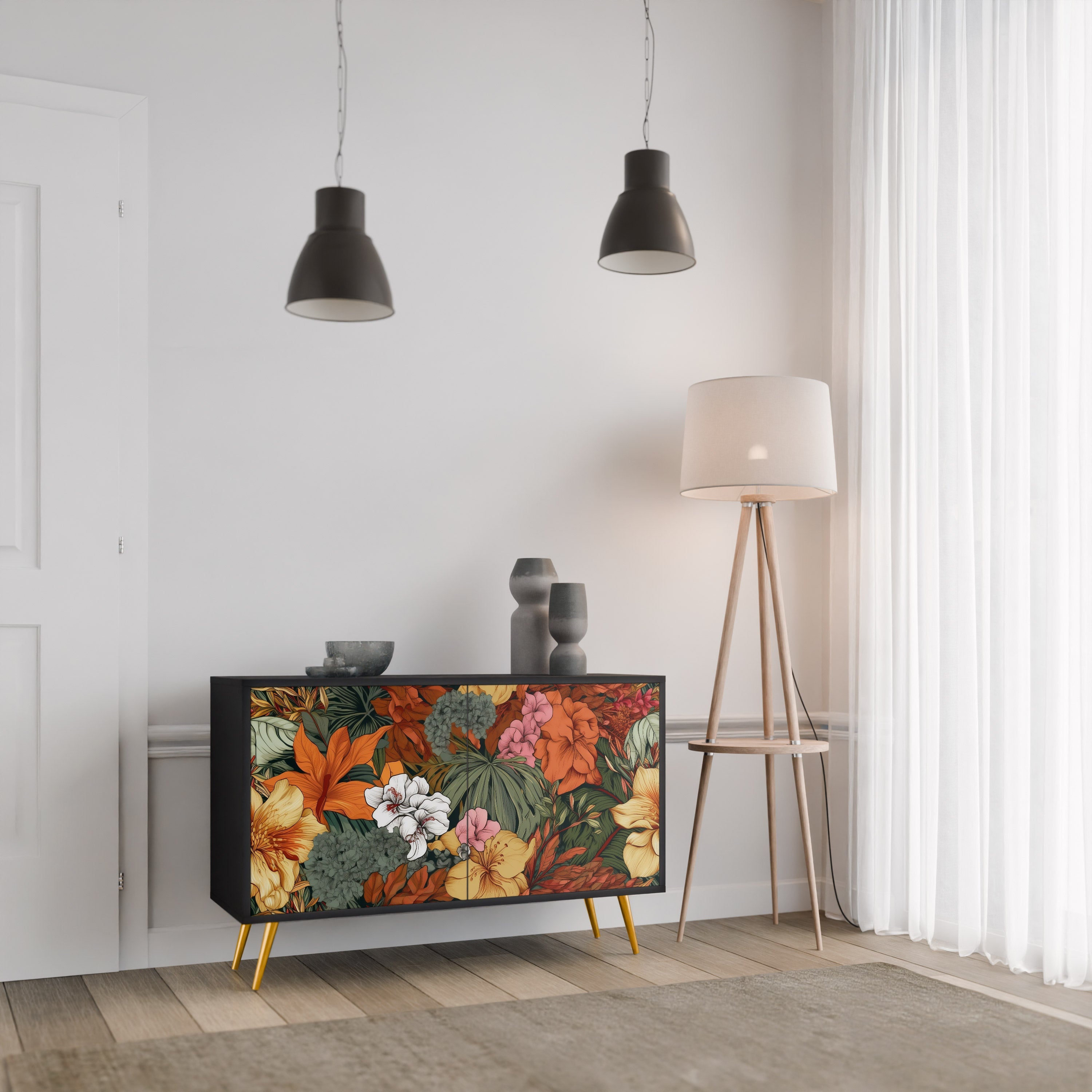 RADIANT FLORA Sideboard mit 2 Türen in Schwarz