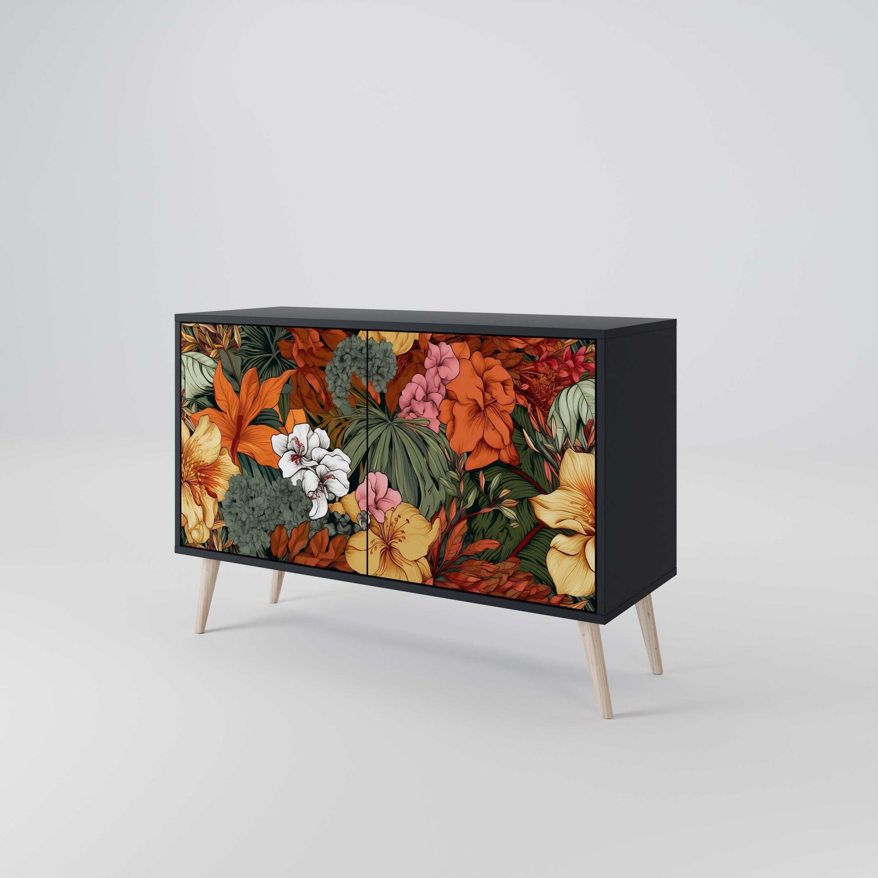 RADIANT FLORA Sideboard mit 2 Türen in Schwarz