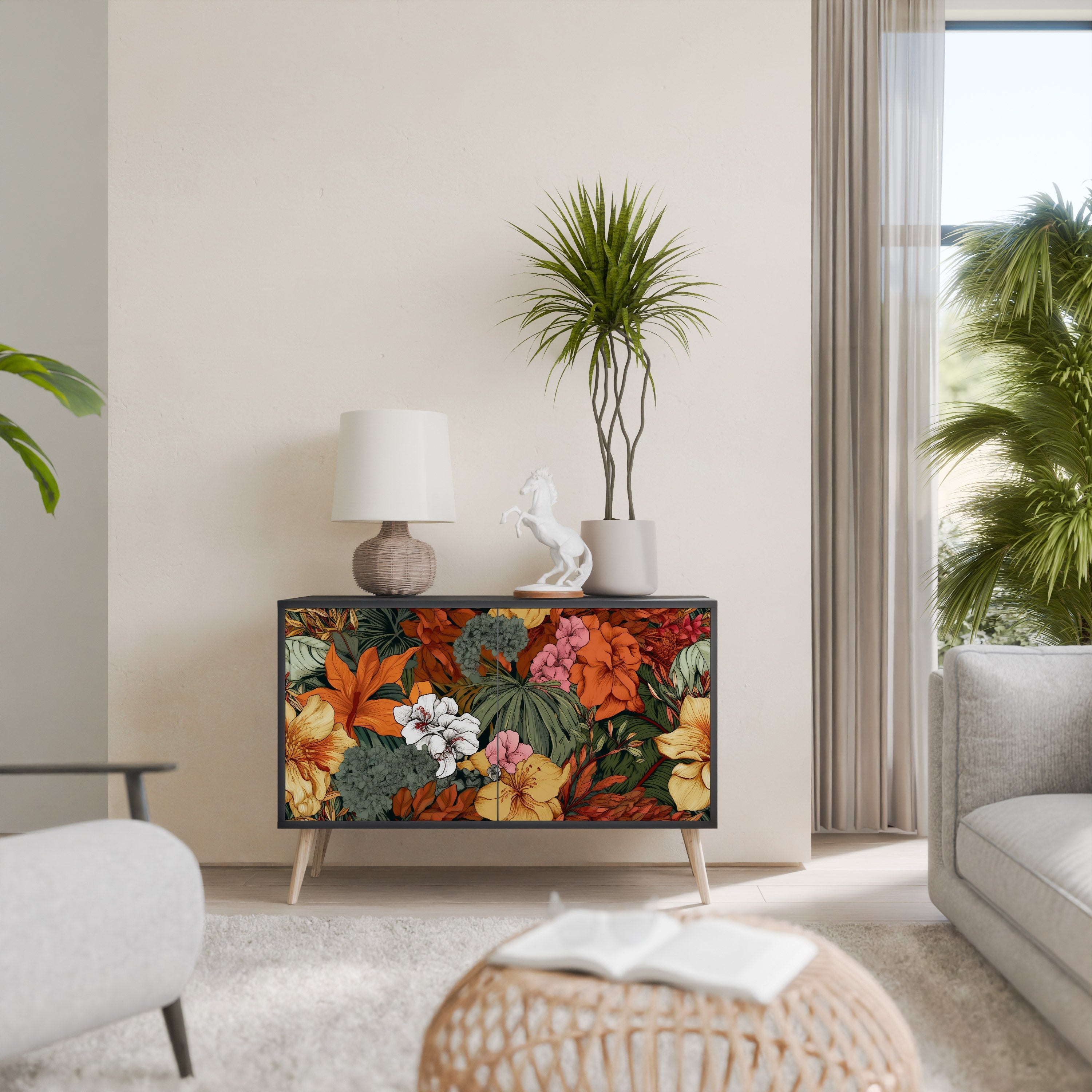 RADIANT FLORA Sideboard mit 2 Türen in Schwarz