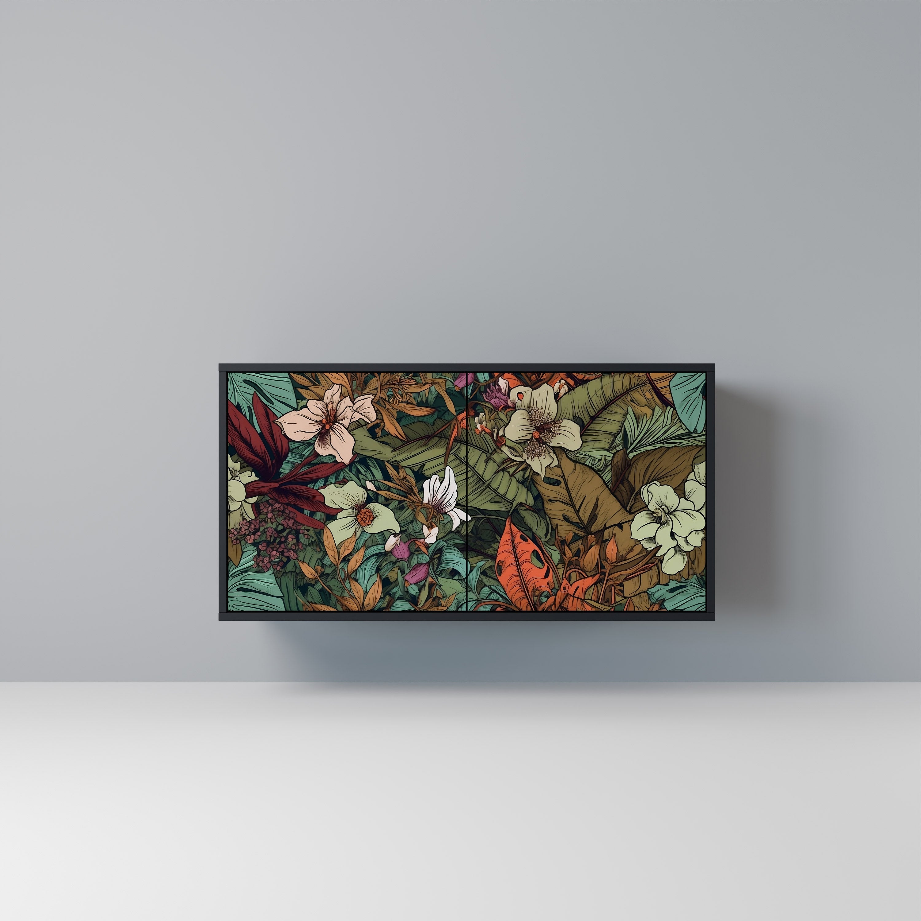 BOTANICAL EMERGENCE Sideboard mit 2 Türen in Schwarz