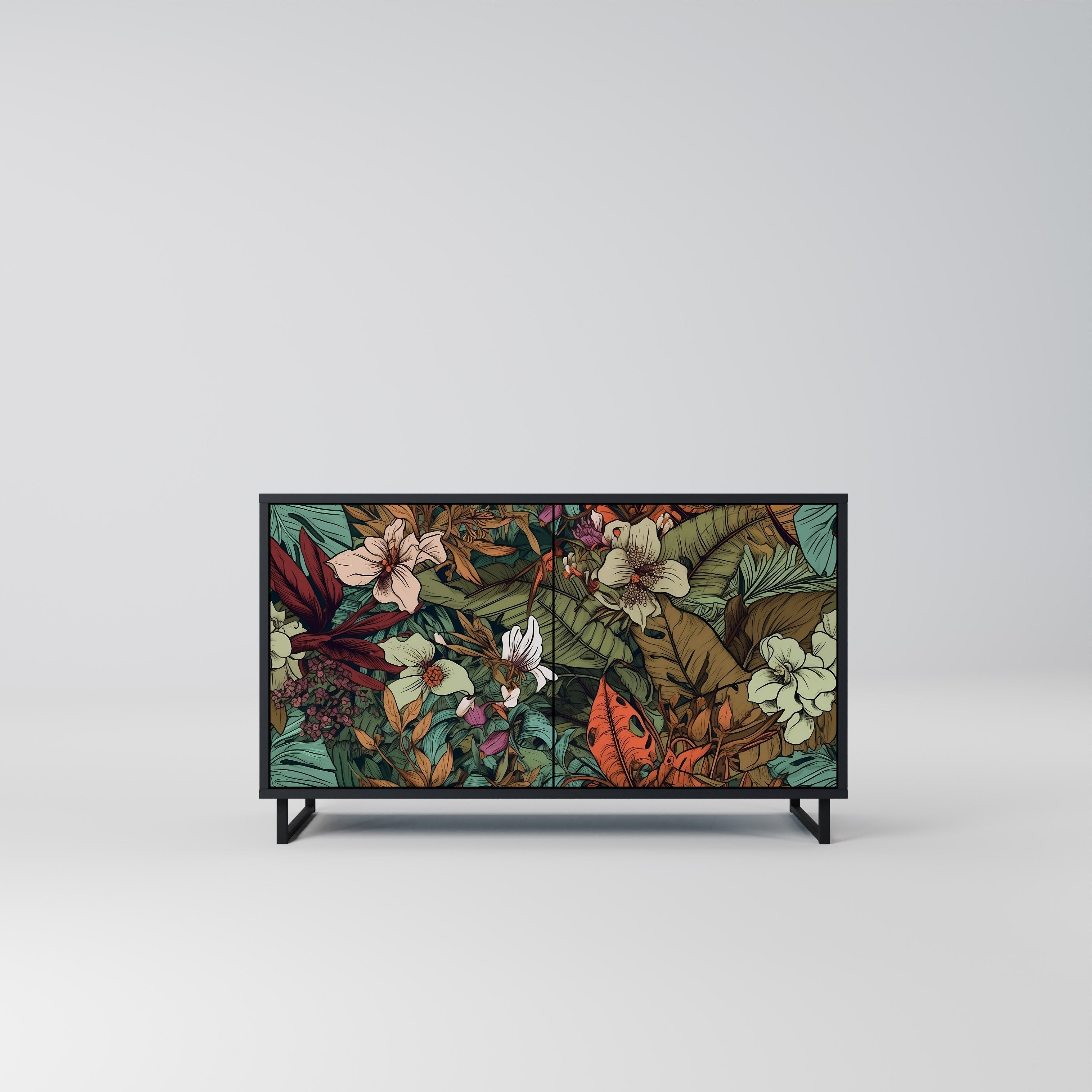 BOTANICAL EMERGENCE Sideboard mit 2 Türen in Schwarz