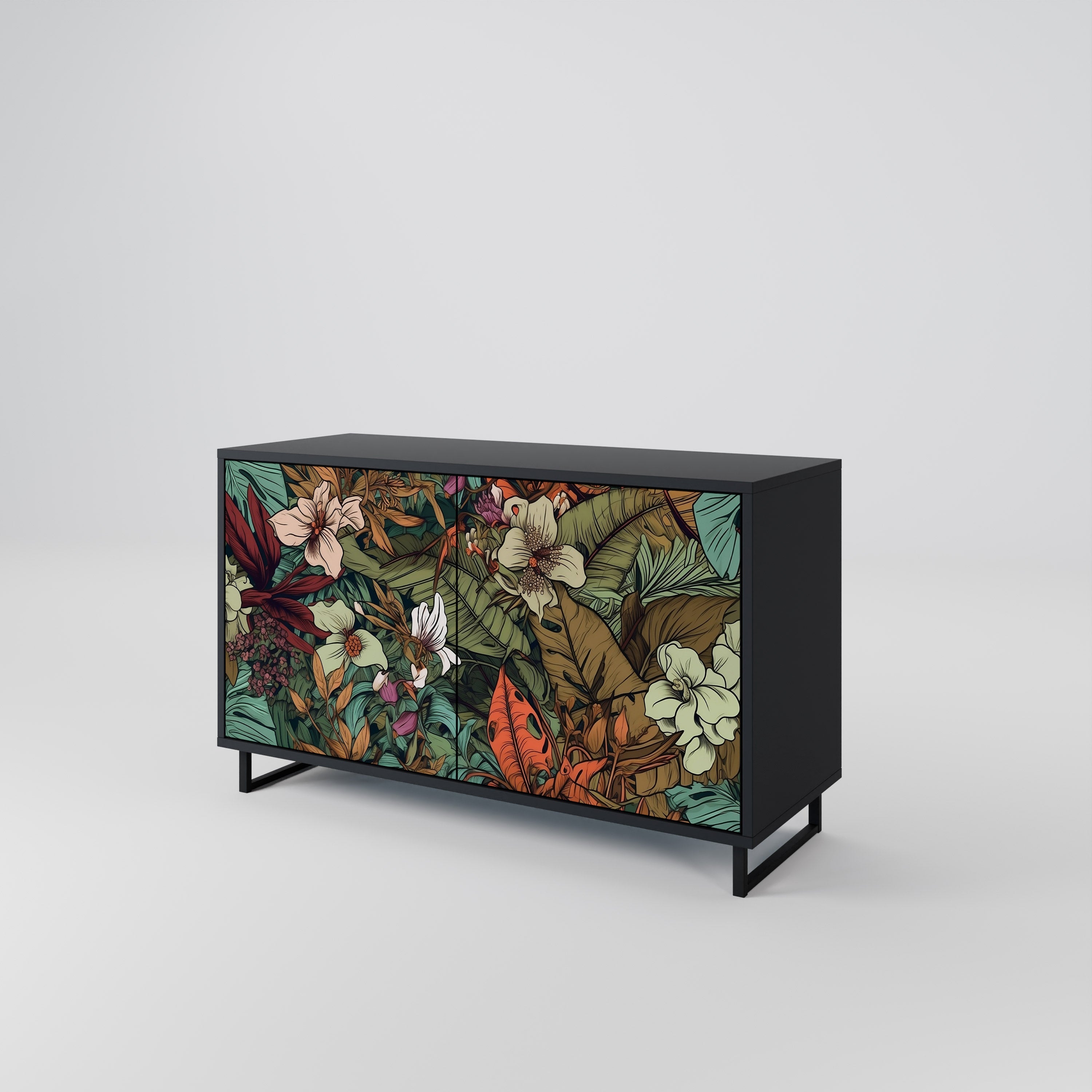 BOTANICAL EMERGENCE Sideboard mit 2 Türen in Schwarz