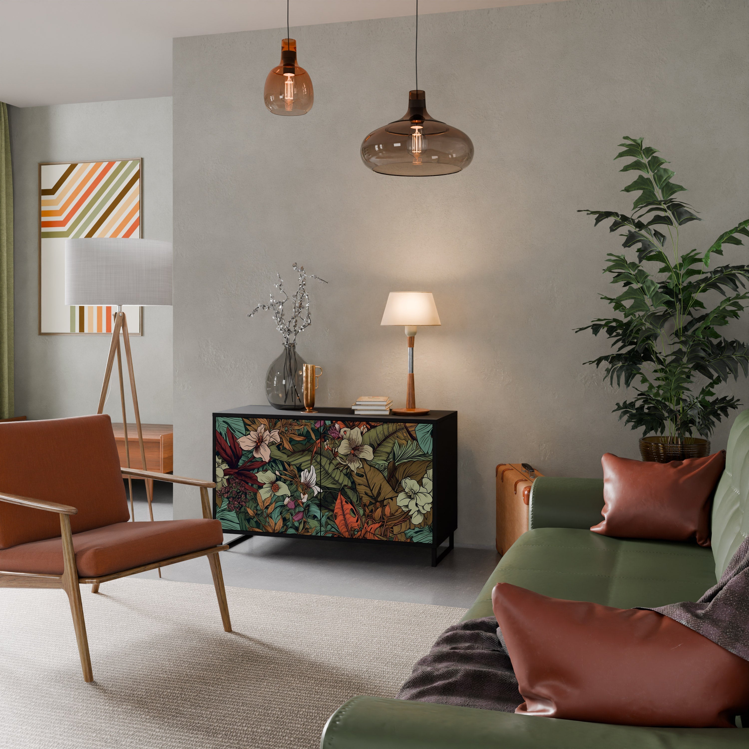 BOTANICAL EMERGENCE Sideboard mit 2 Türen in Schwarz