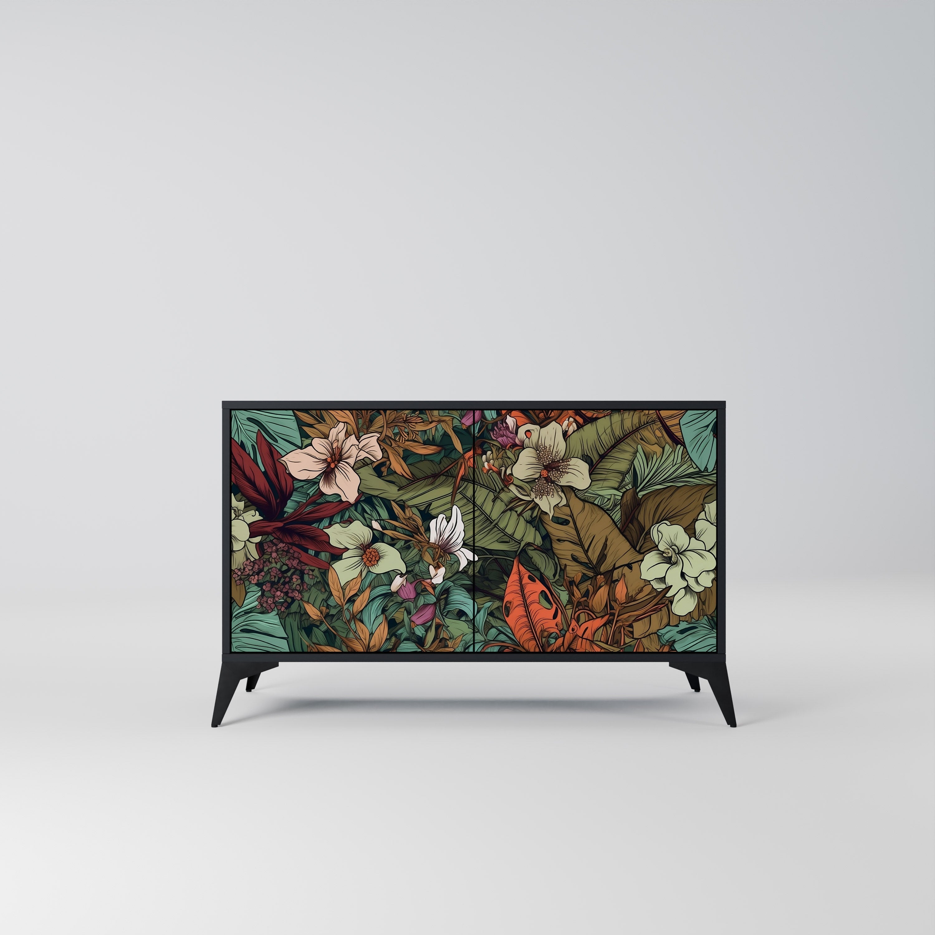 BOTANICAL EMERGENCE Sideboard mit 2 Türen in Schwarz