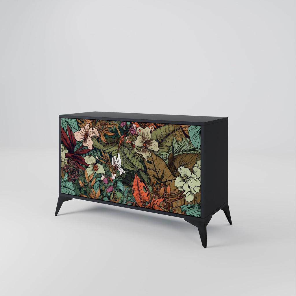 BOTANICAL EMERGENCE Sideboard mit 2 Türen in Schwarz